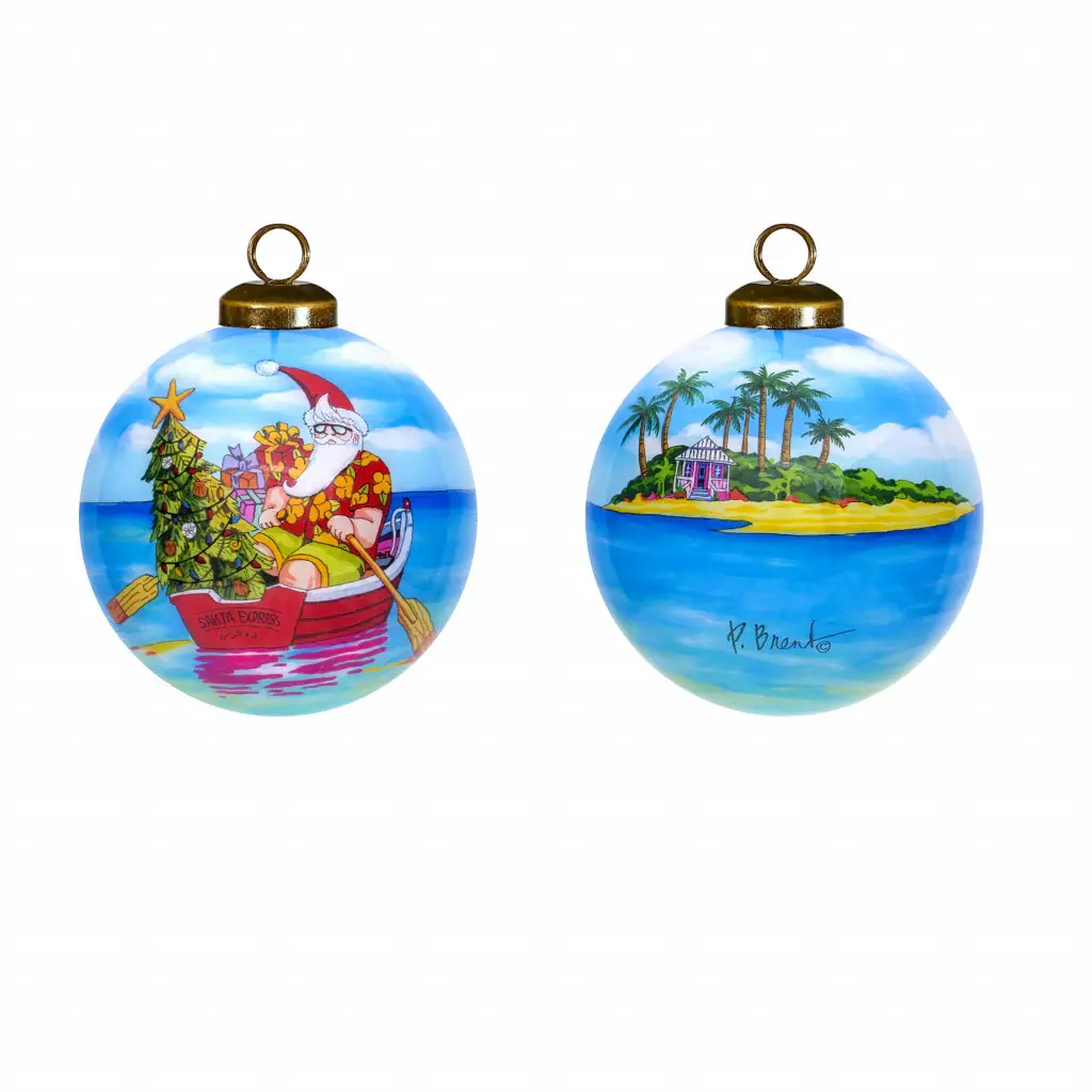 Rowing Santa Express Hand Painted Mouth Blown Glass Ornament - Image 3