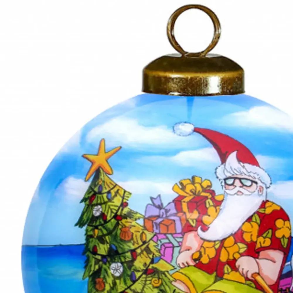 Rowing Santa Express Hand Painted Mouth Blown Glass Ornament - Image 4