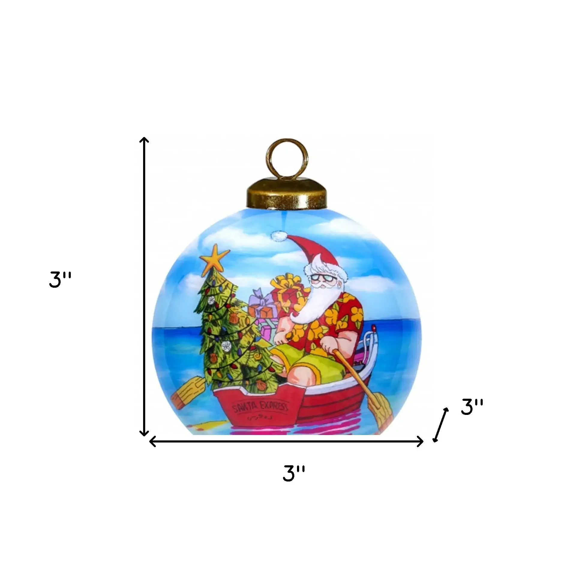 Rowing Santa Express Hand Painted Mouth Blown Glass Ornament - Image 5
