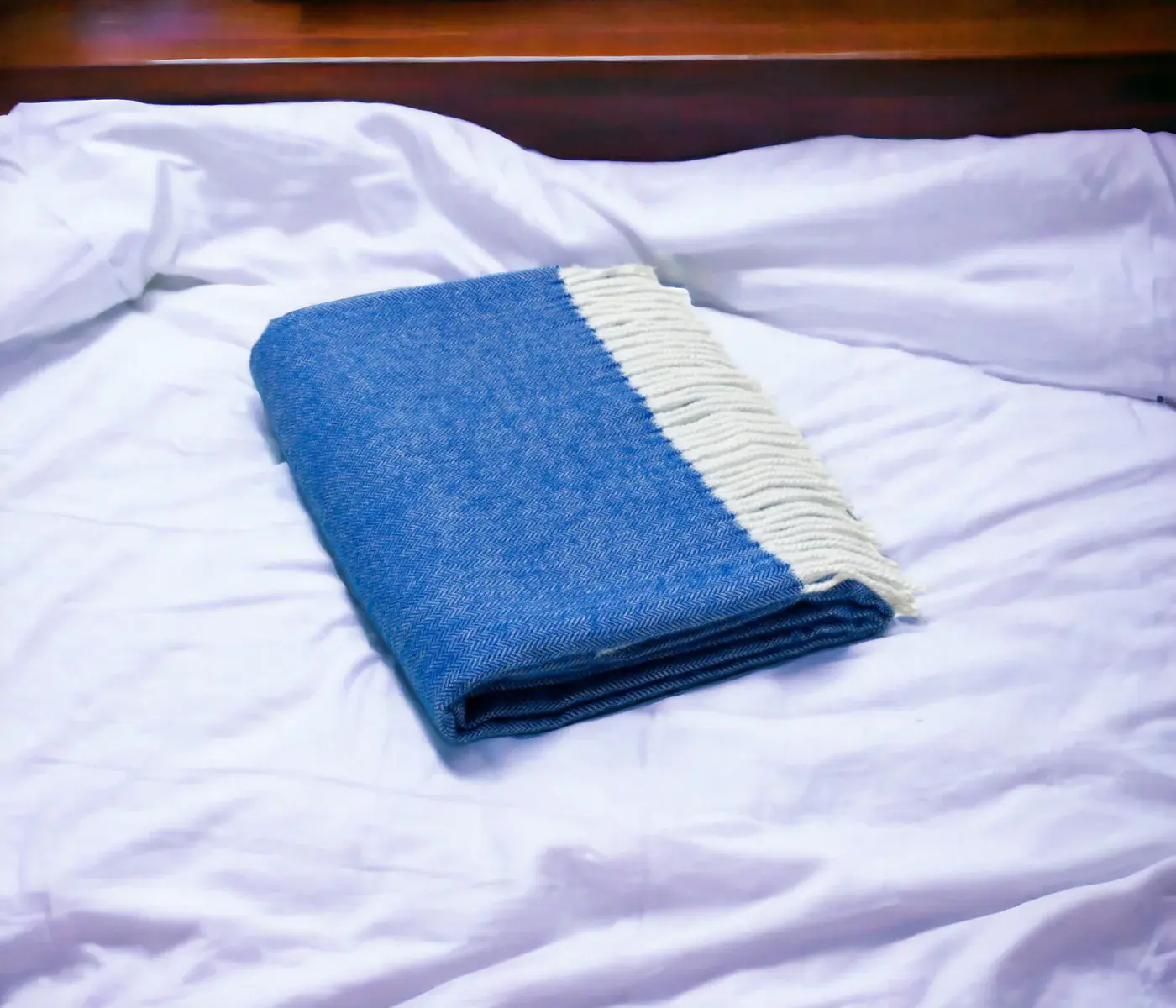 Royal Blue Soft Acrylic Herringbone Throw Blanket - Image 2