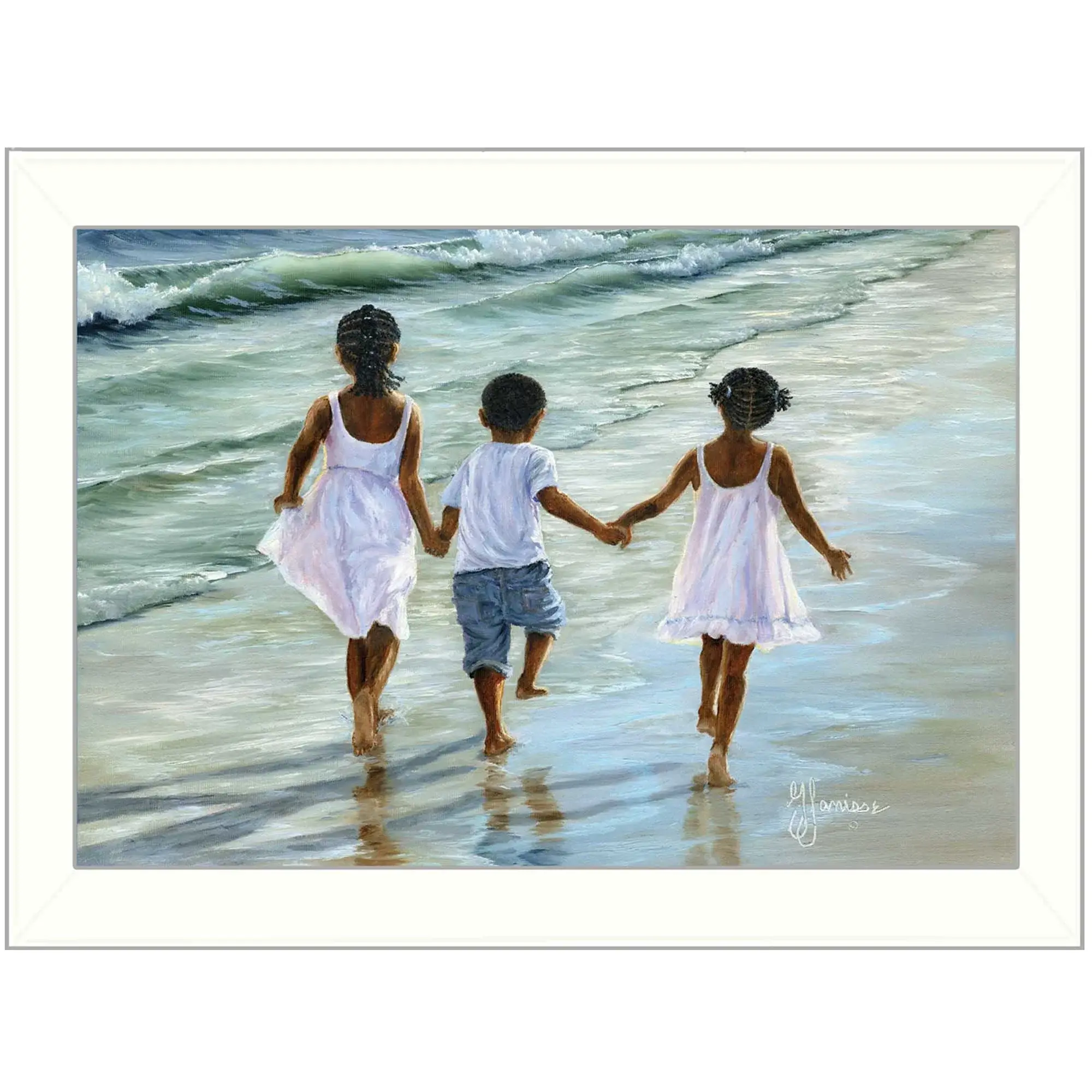 Running on the Beach 1 White Framed Print Wall Art - Image 2