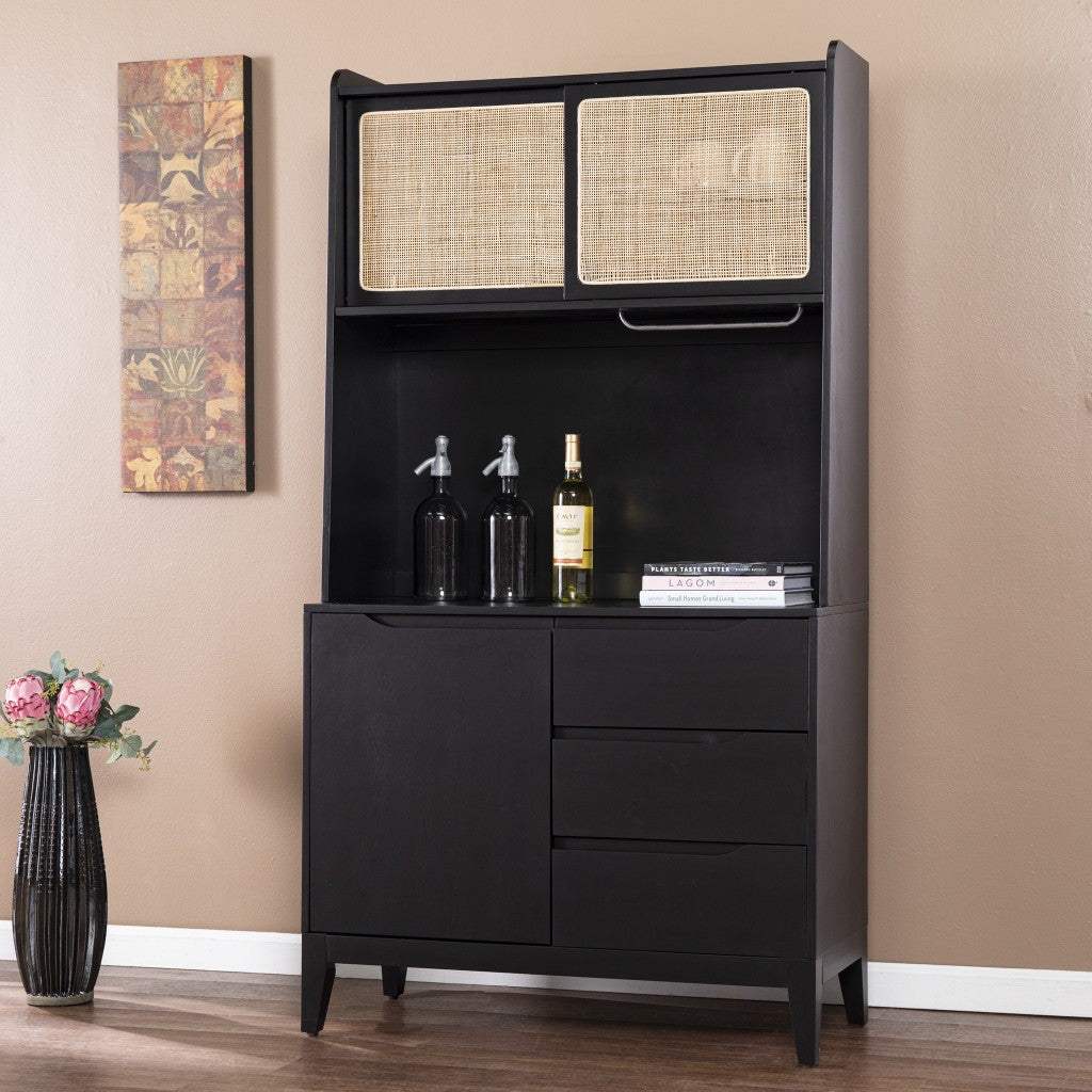 Rustic Black and Light Bamboo Tall Buffet Cabinet - Image 5