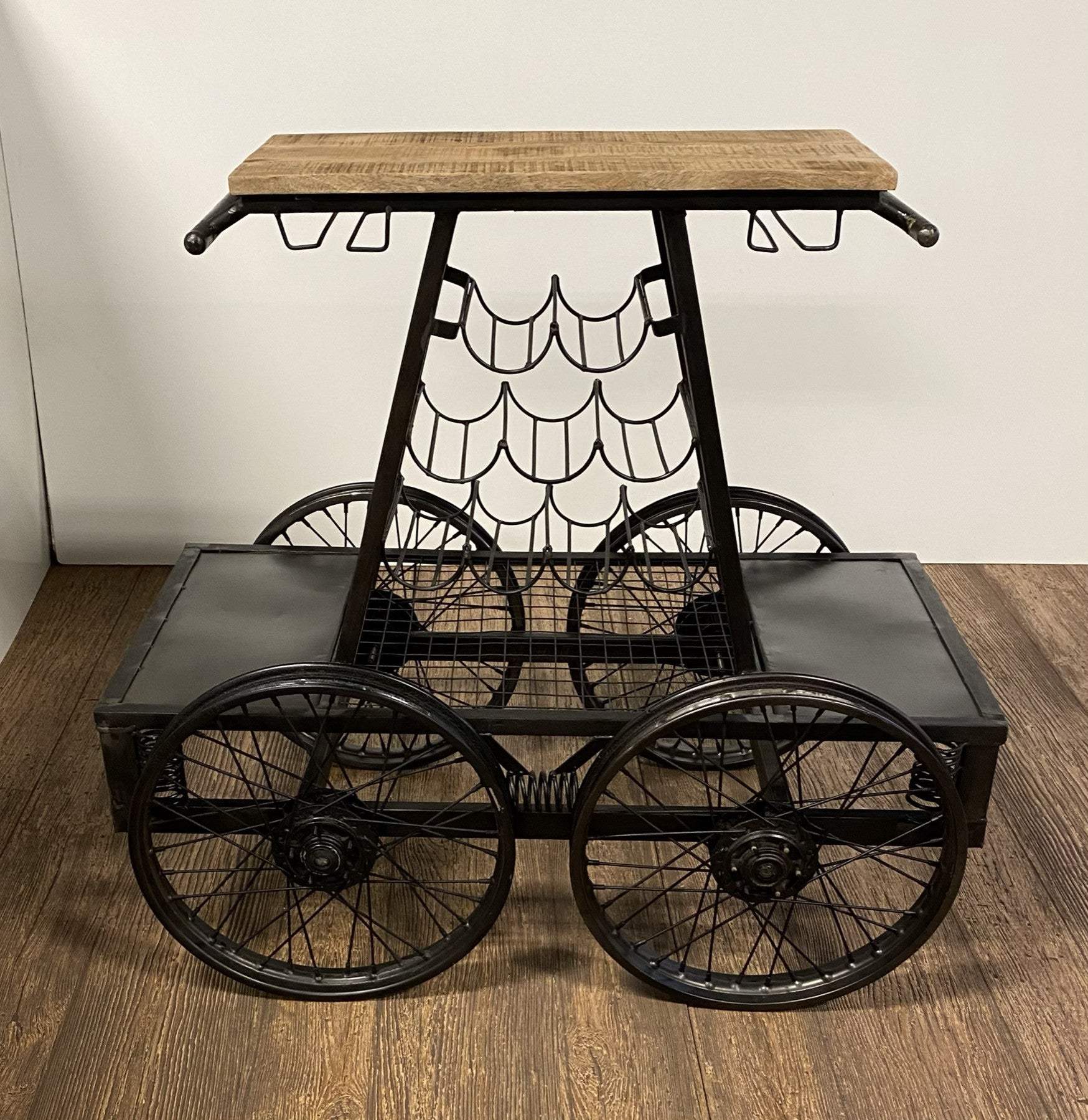 Rustic Black Rail Car Bar Cart - Image 4