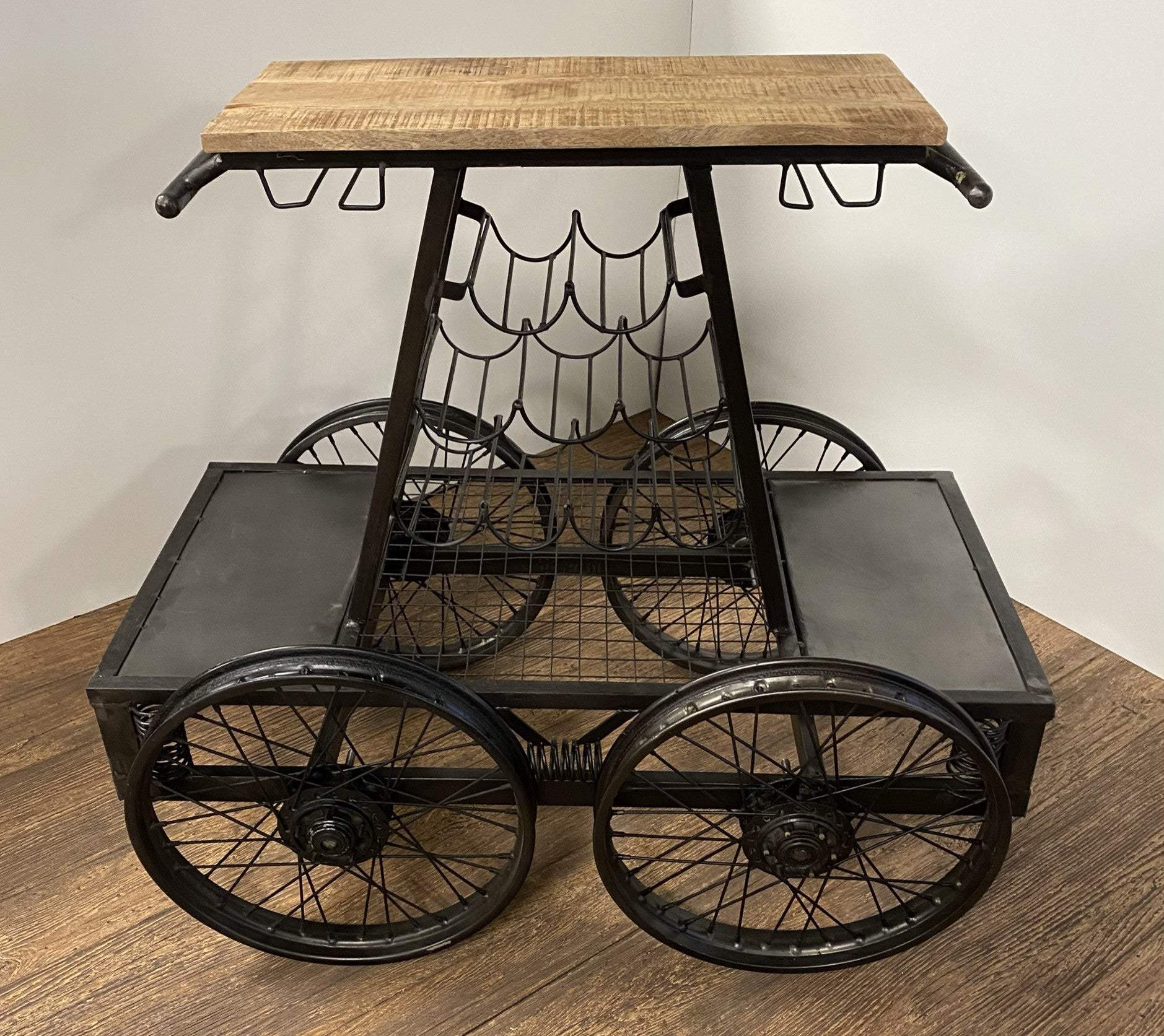 Rustic Black Rail Car Bar Cart - Image 6