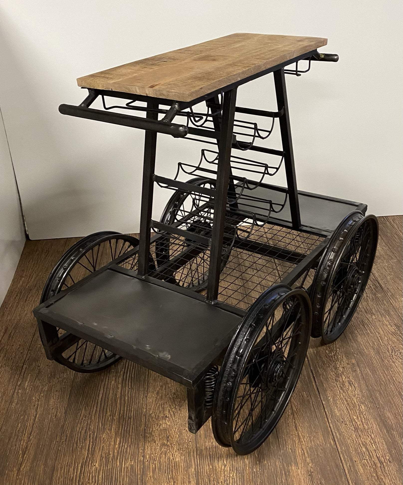 Rustic Black Rail Car Bar Cart - Image 7