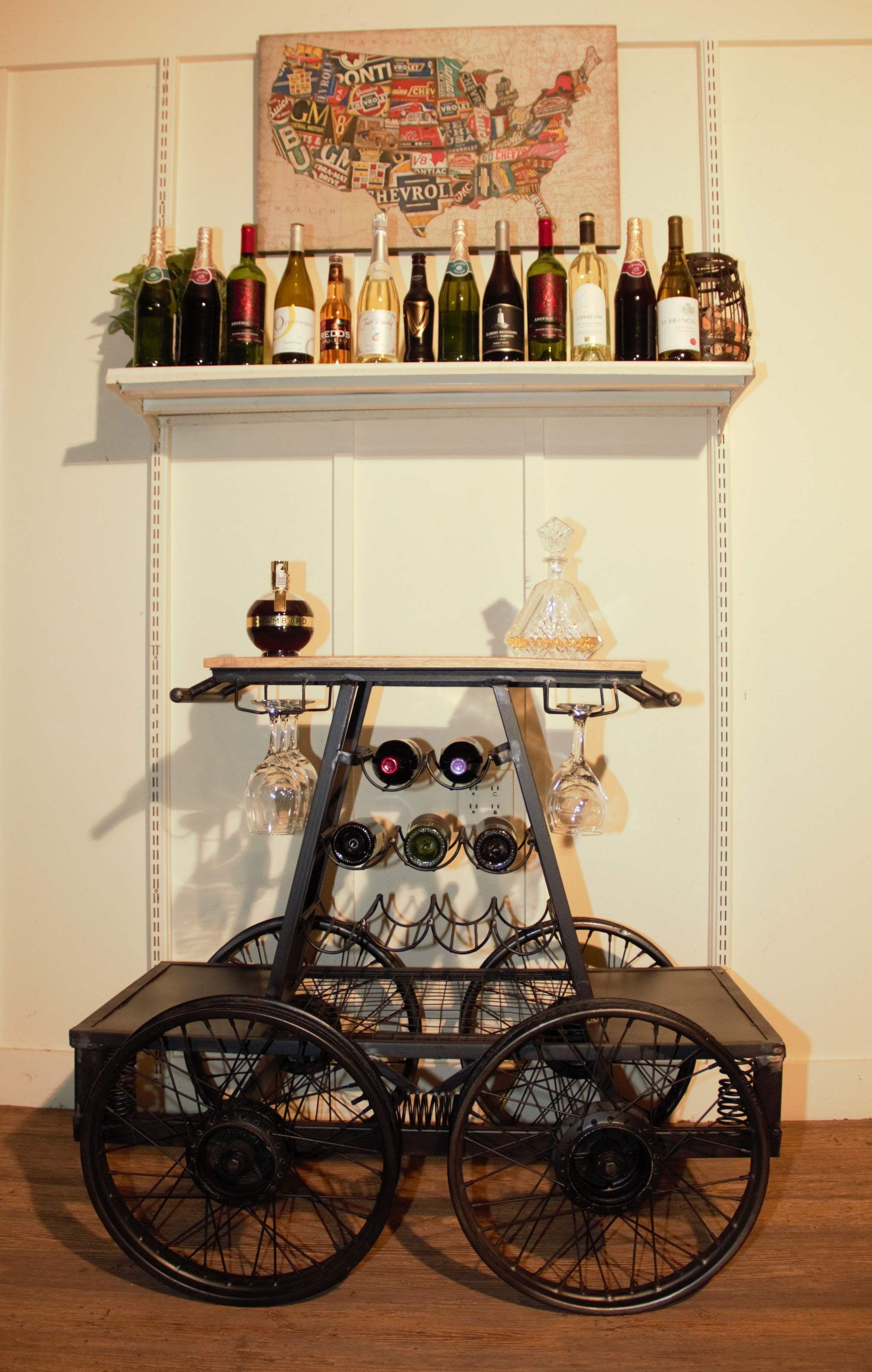 Rustic Black Rail Car Bar Cart - Image 8