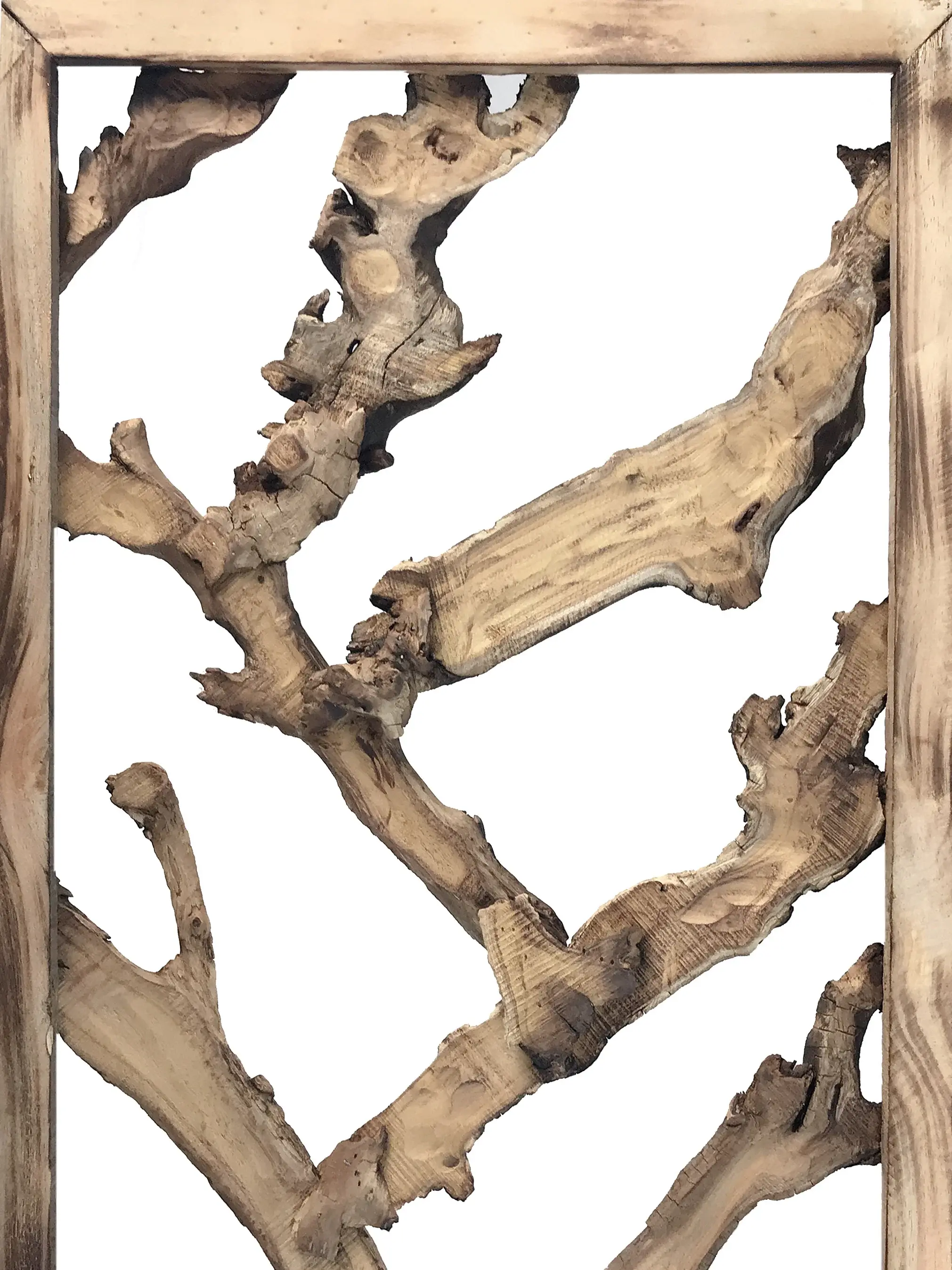Rustic Earthy Wood Root Three Panel Room Divider Screen - Image 2