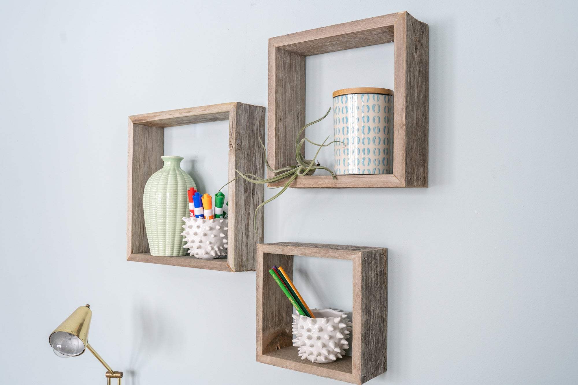 Rustic Farmhouse Set Of 3 Square Shadow Box Shelves - Image 3
