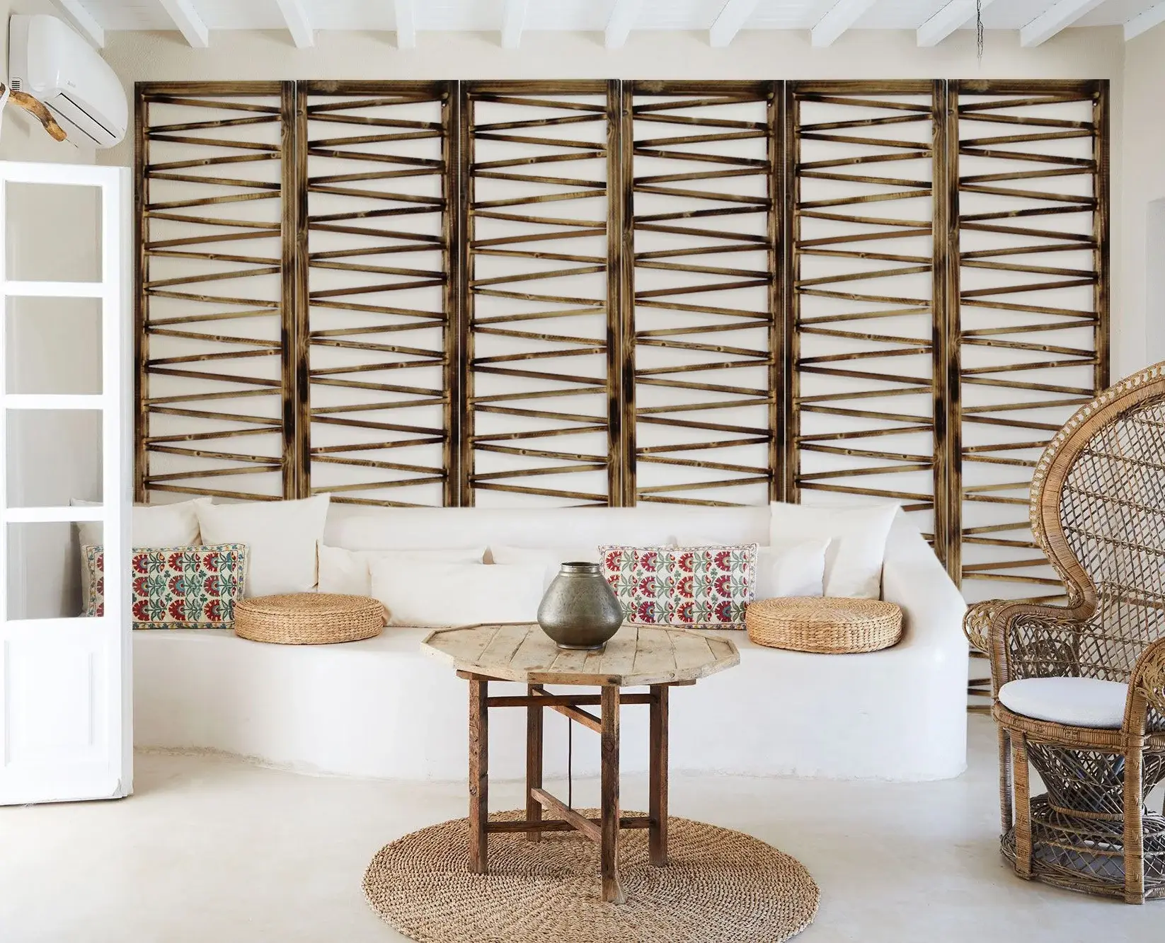 Rustic Geo Design Wood Three Panel Room Divider Screen - Image 5