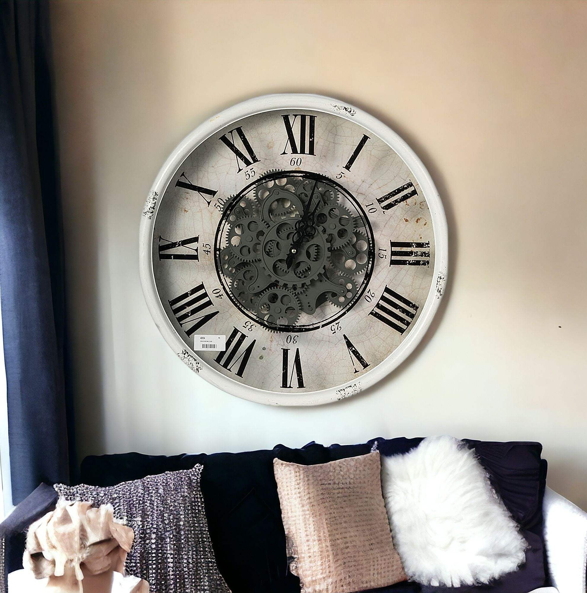 Rustic White Industrial Gear Vintage Wall Clock - Image 6