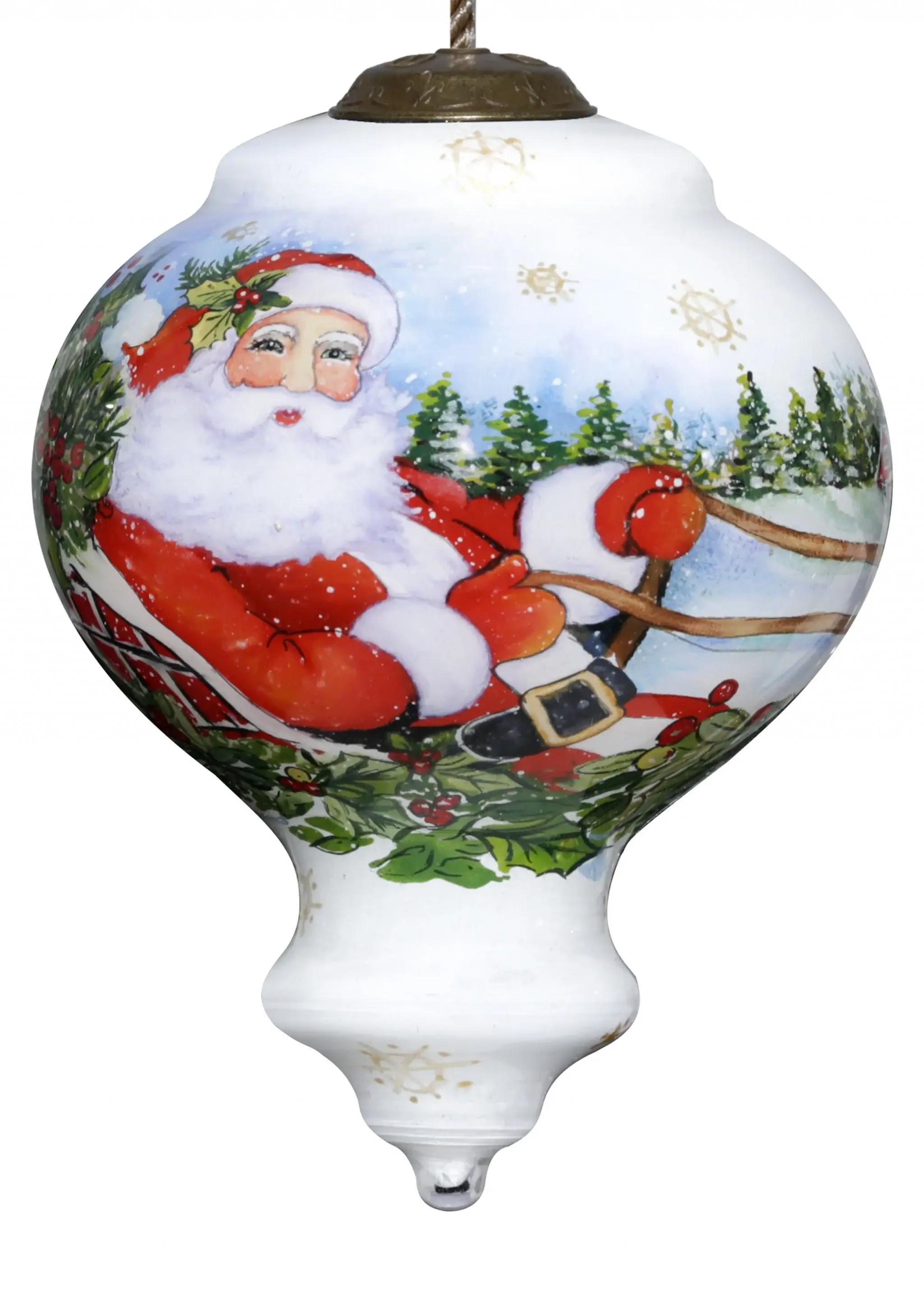 Santa Riding a Sleigh Hand Painted Mouth Blown Glass Ornament - Image 2