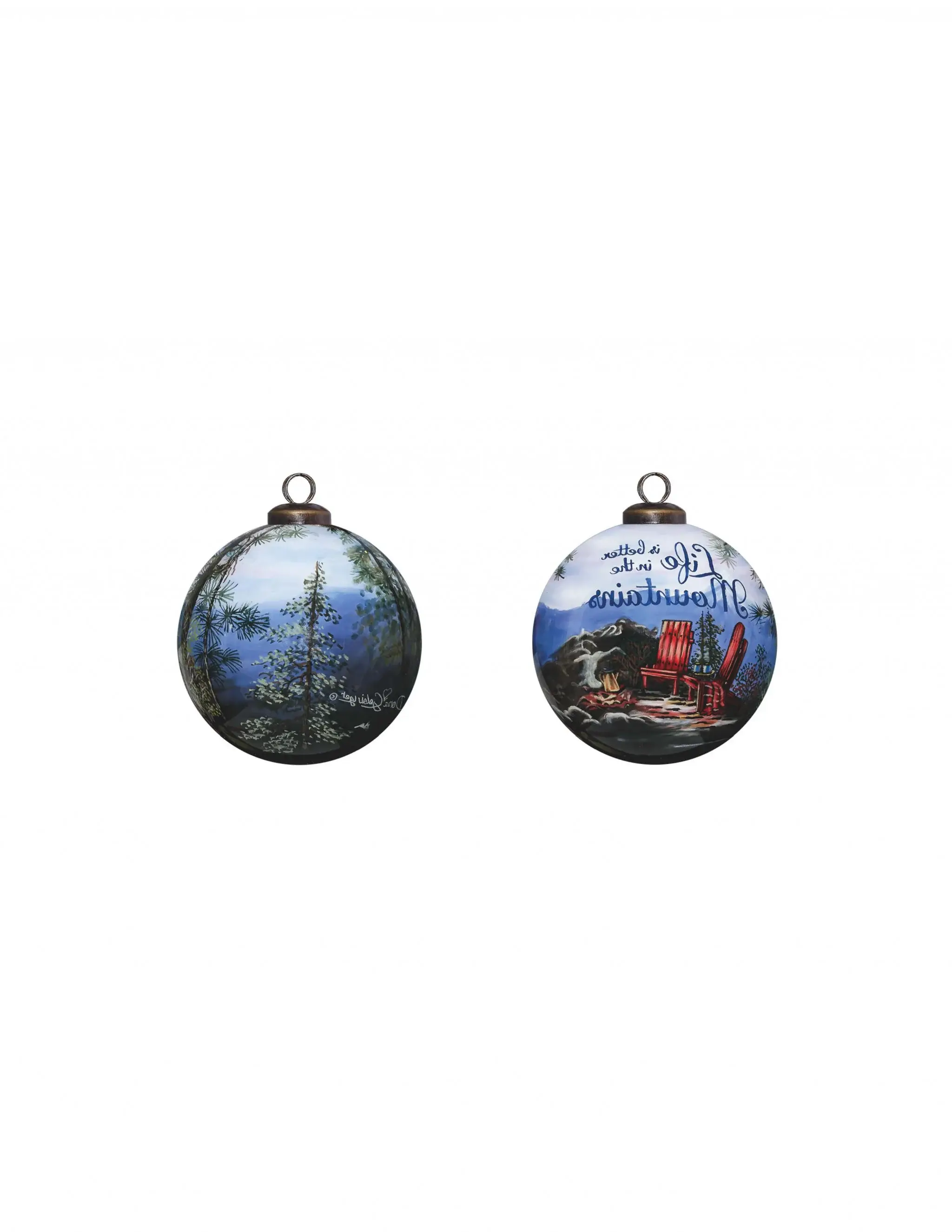 Scenic Life is Better in the Mountains Hand Painted Mouth Blown Glass Ornament - Image 2