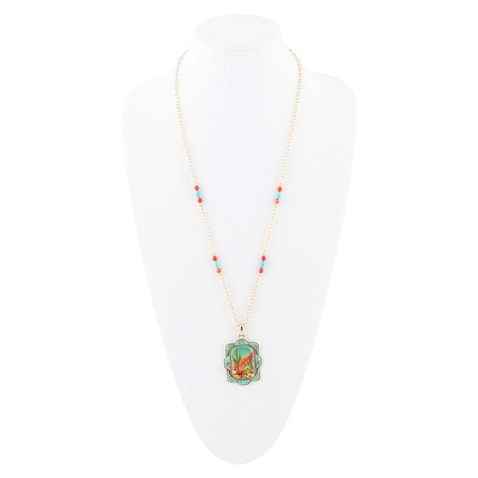 Scenic Sedona Desert Blue Turquoise Golden Pendant Necklace - Image 4