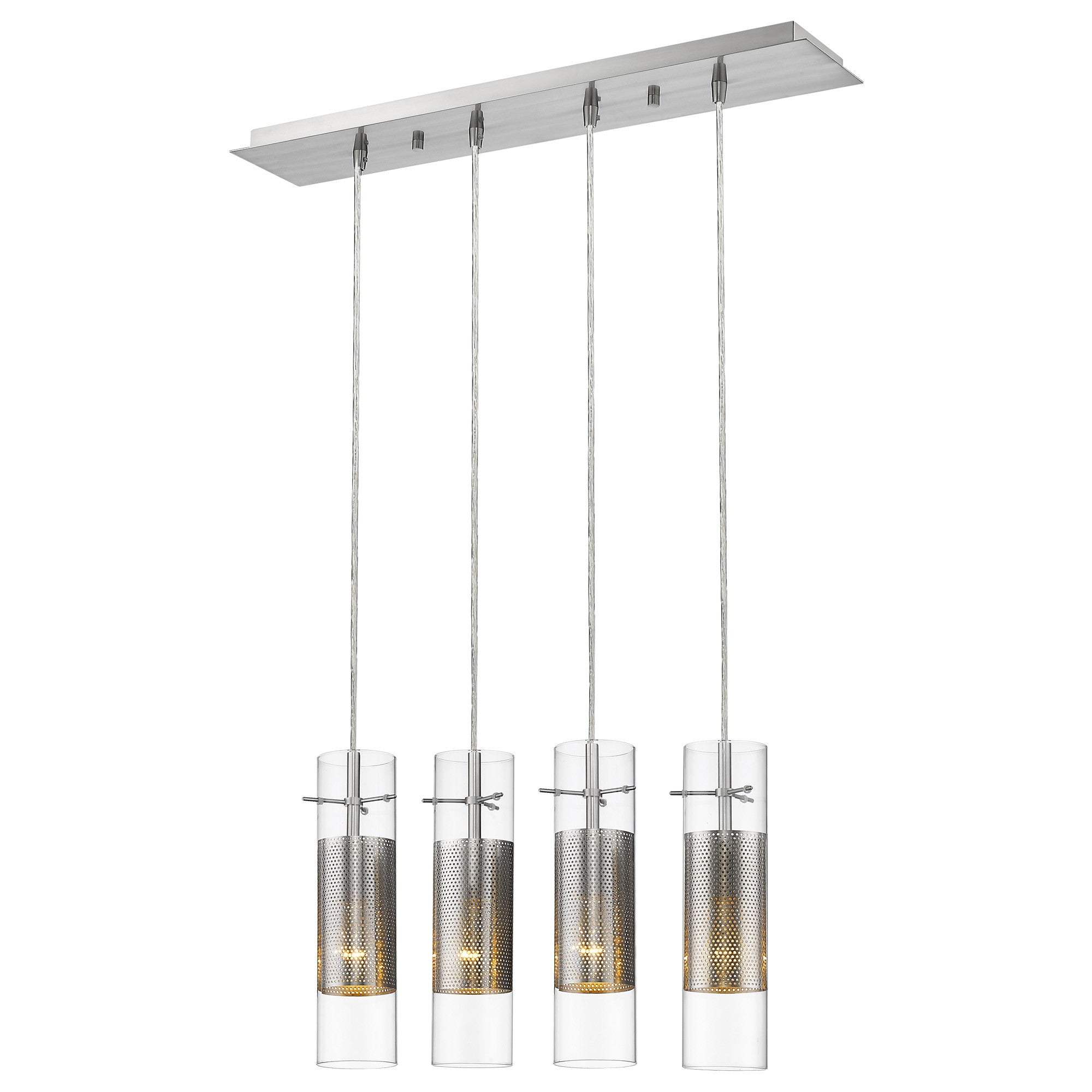 Scope 4-Light Brushed Nickel Pendant Double Glass and Mesh Shades - Image 3