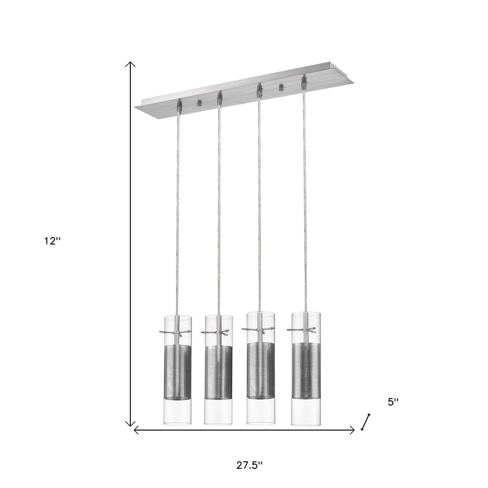 Scope 4-Light Brushed Nickel Pendant Double Glass and Mesh Shades - Image 5