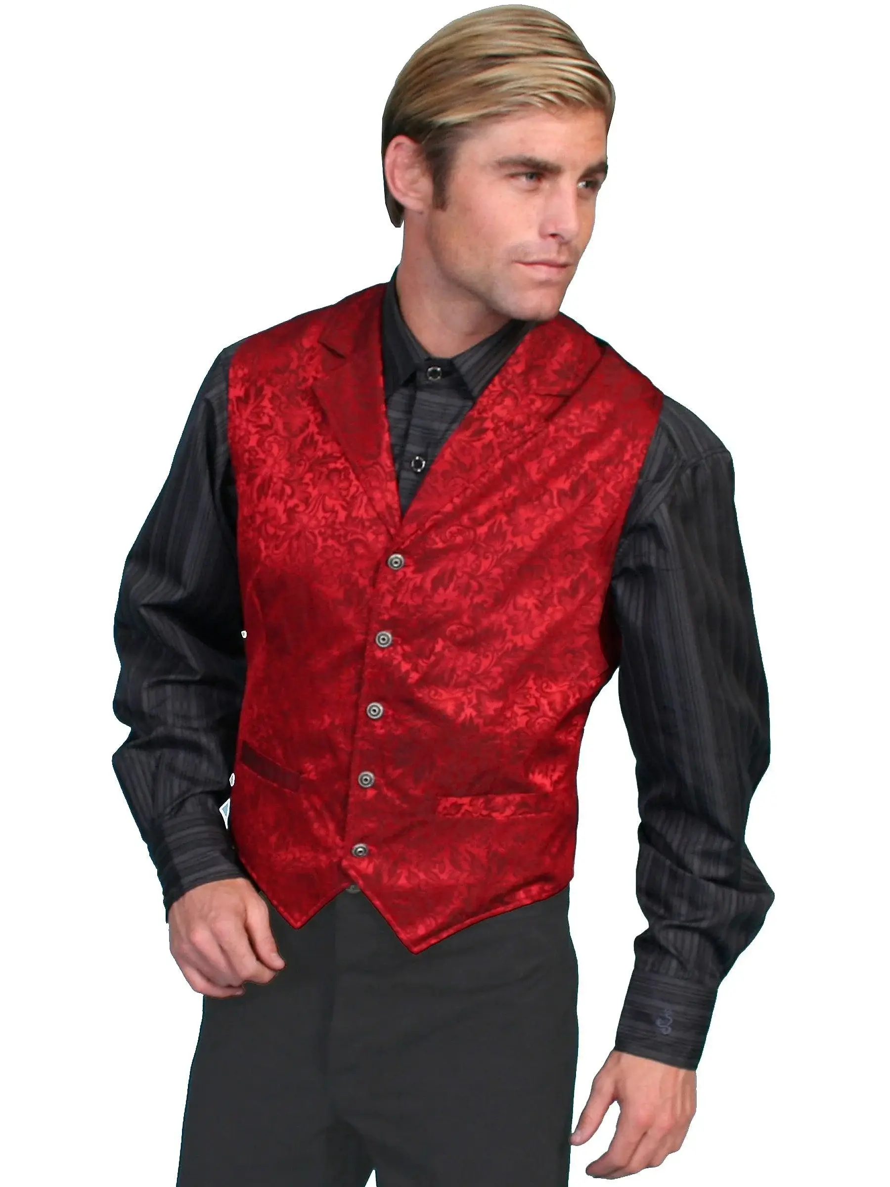 Scully RED SILK FLORAL SINGLE BREASTED VEST
