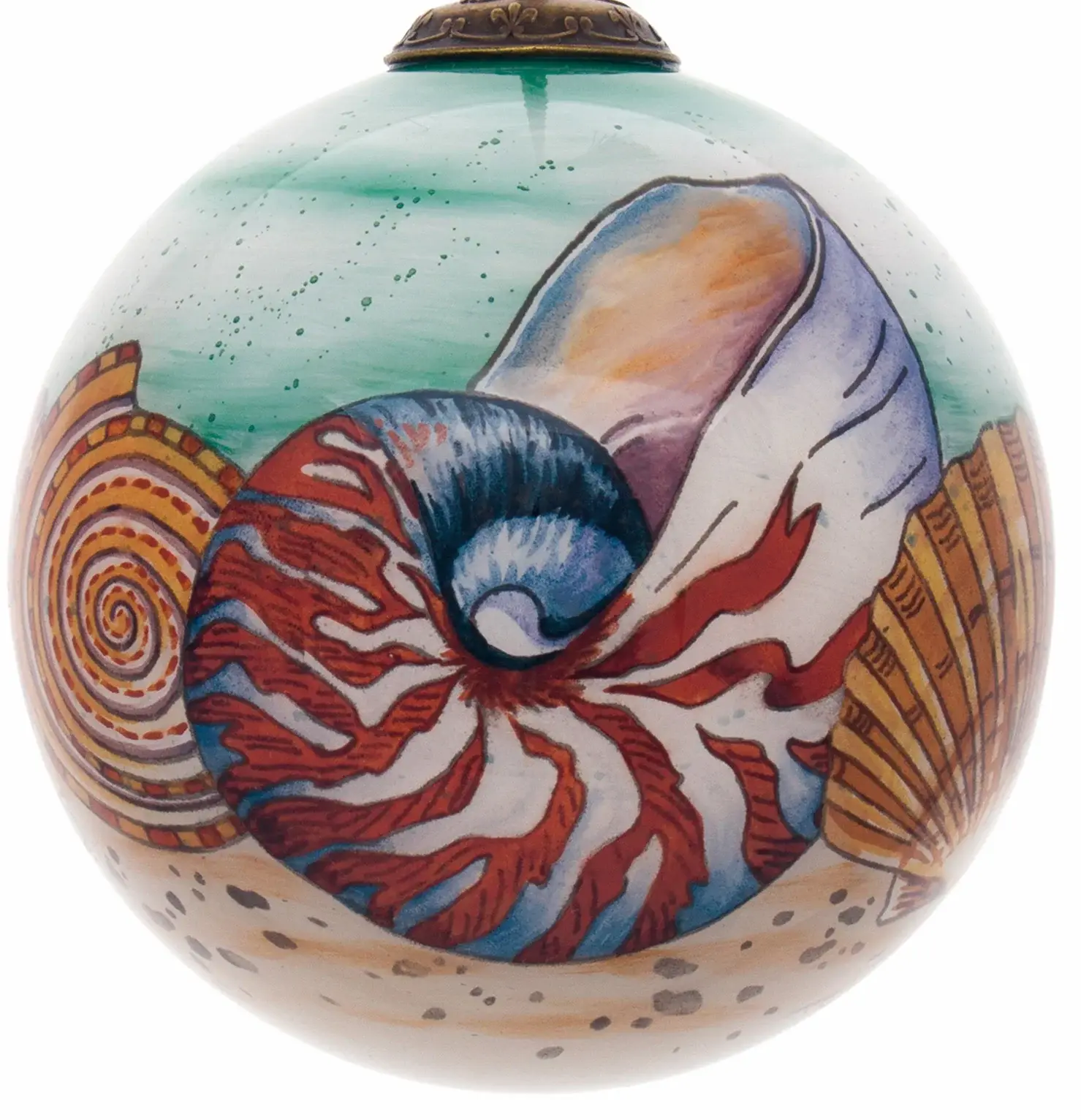Sea Shell Hand Painted Mouth Blown Glass Ornament - Image 2