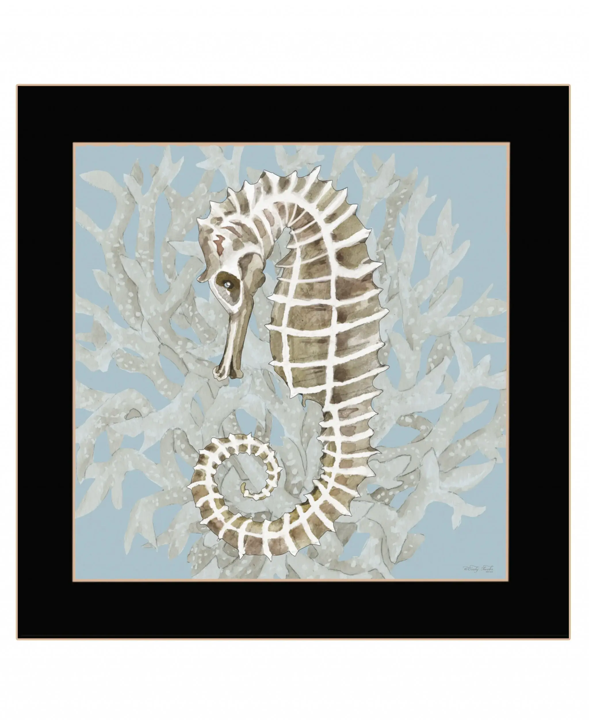 Seahorse and Coral Black Framed Print Wall Art - Image 2