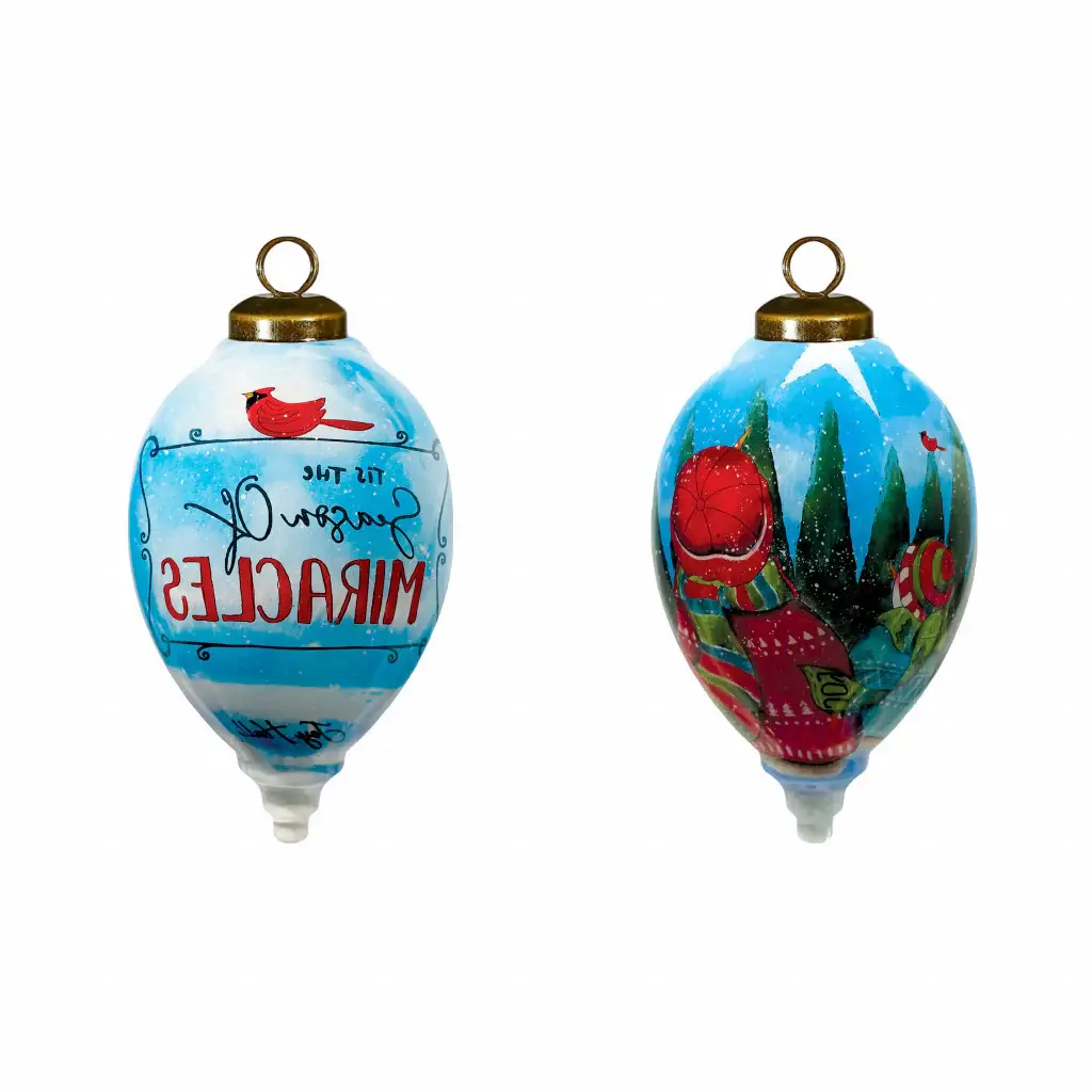 Season of Miracles Wordings Snowman Hand Painted Mouth Blown Glass Ornament - Image 2