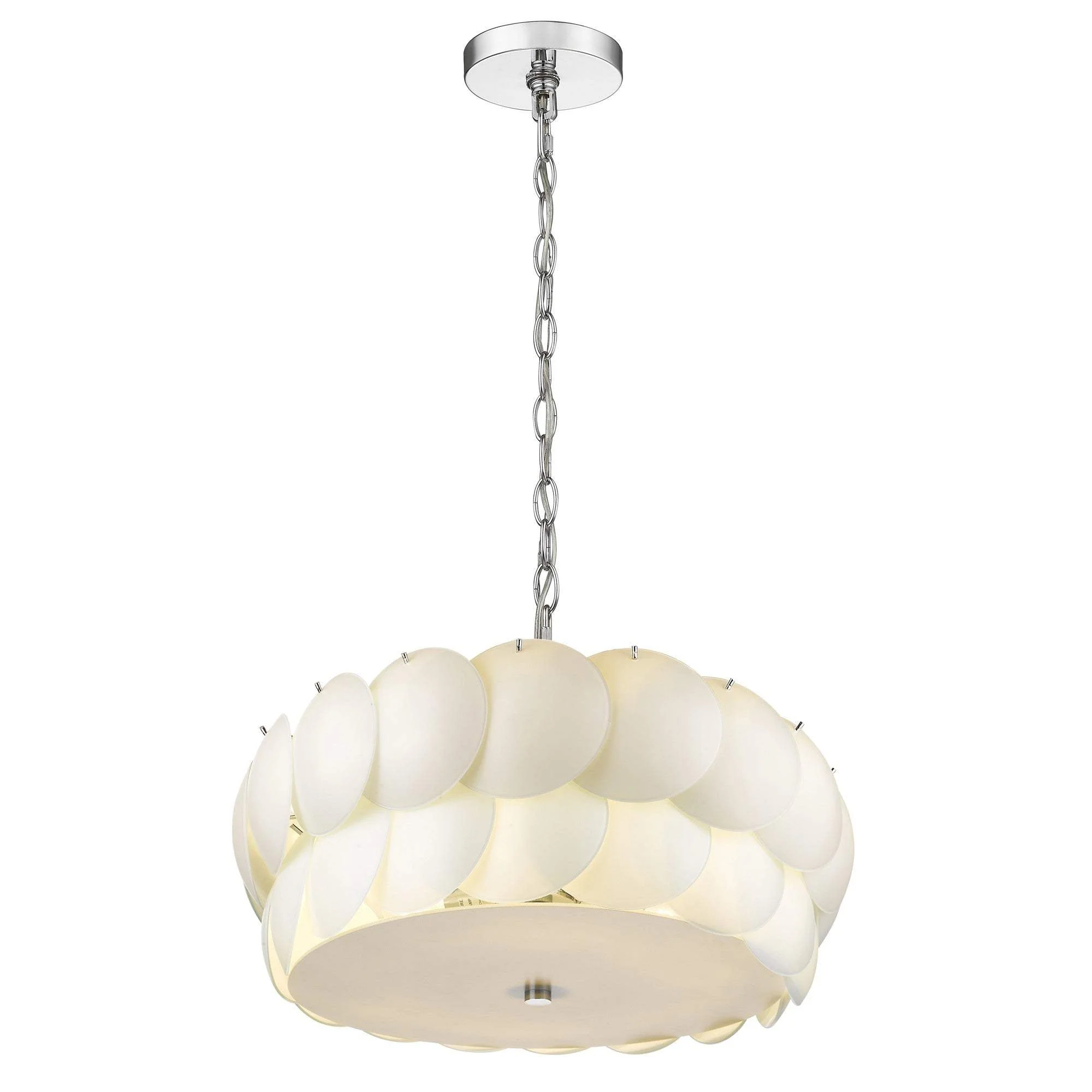 Selene 6-Light Polished Chrome Pendant With Overlapping Frosted White Glass Discs Shade - Image 2