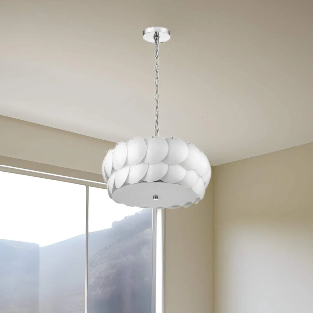 Selene 6-Light Polished Chrome Pendant With Overlapping Frosted White Glass Discs Shade - Image 5