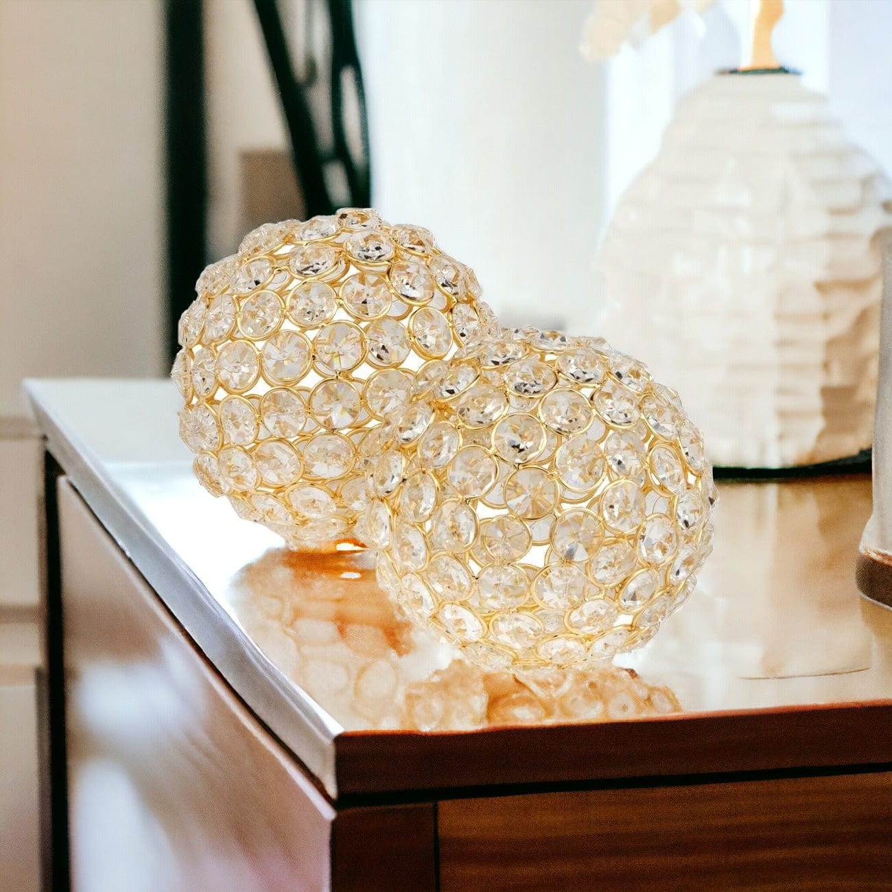 Set Of 2  4" Polished Spheres In Brilliant Shiny Luster Finished And Golden Frame - Image 6