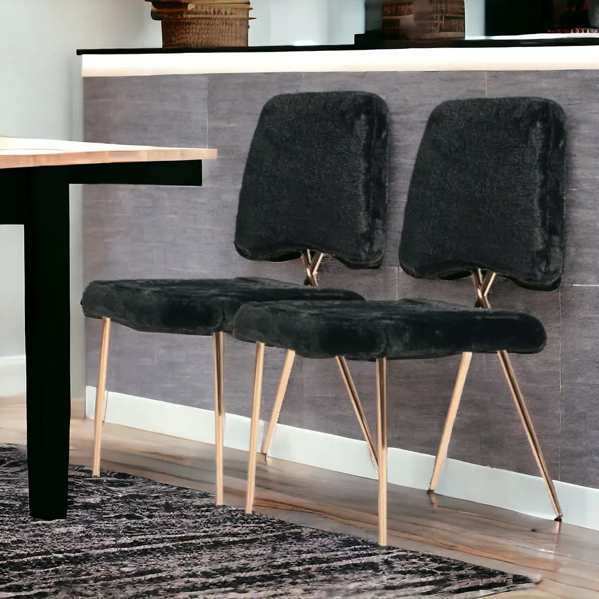 Set Of 2 Gold Black Fabric Solid Back Dining Chairs - Image 2