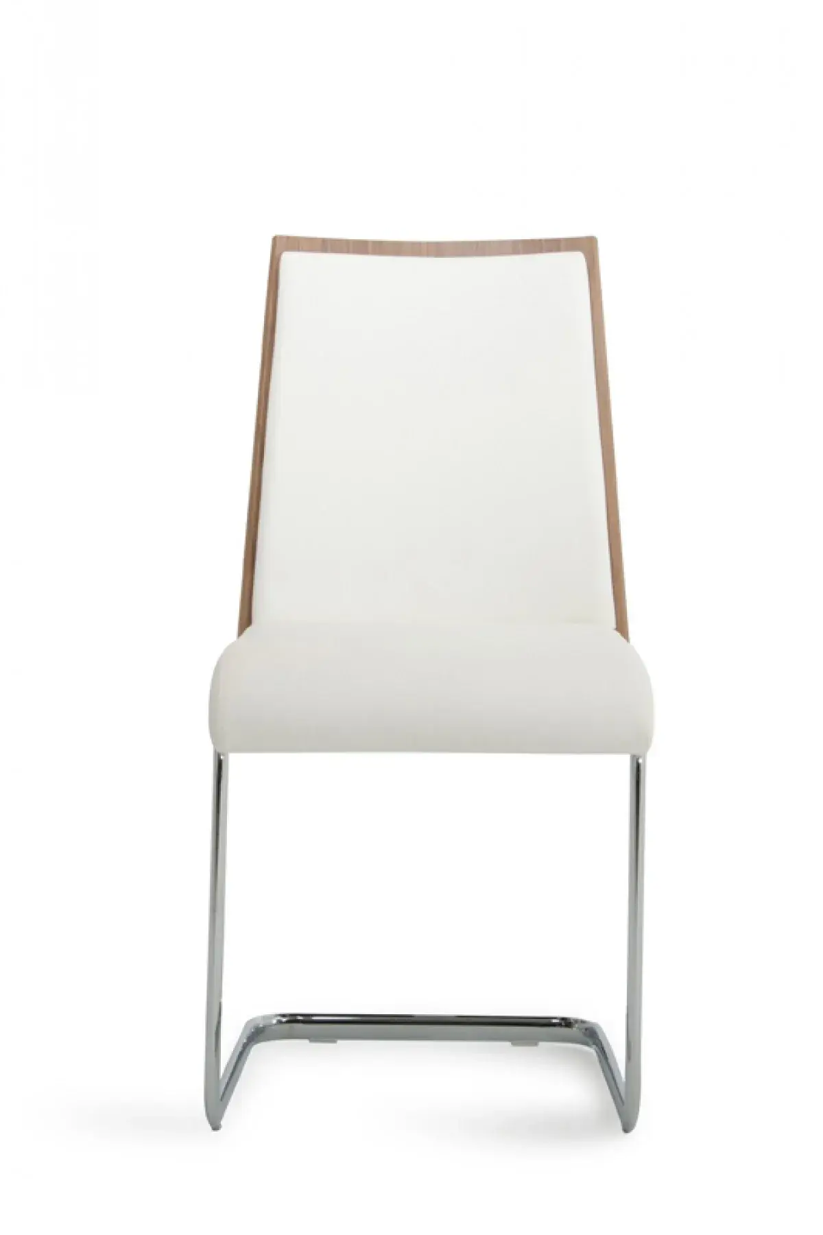 Set Of 2 Modern White Faux Leather And Walnut Finish Dining Chairs - Image 2
