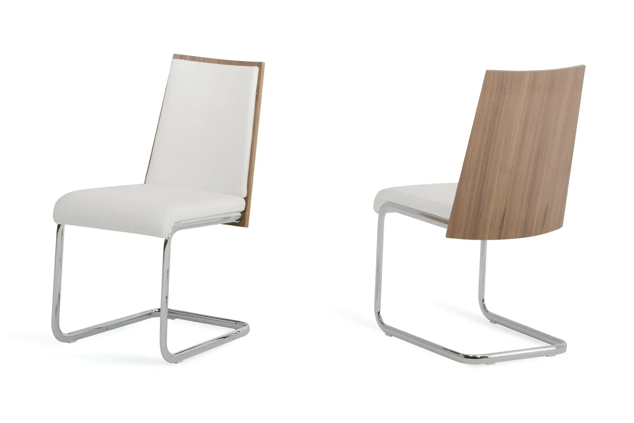 Set Of 2 Modern White Faux Leather And Walnut Finish Dining Chairs - Image 6