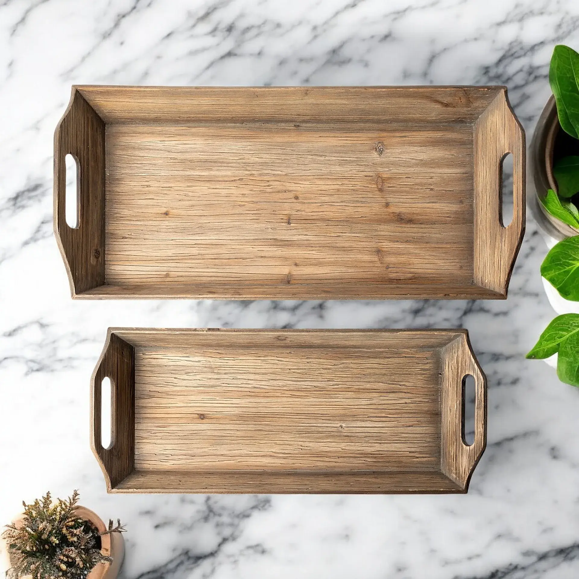 Set Of 2 Natural Brown Wood With Grains And Knots Highlight Trays - Image 2