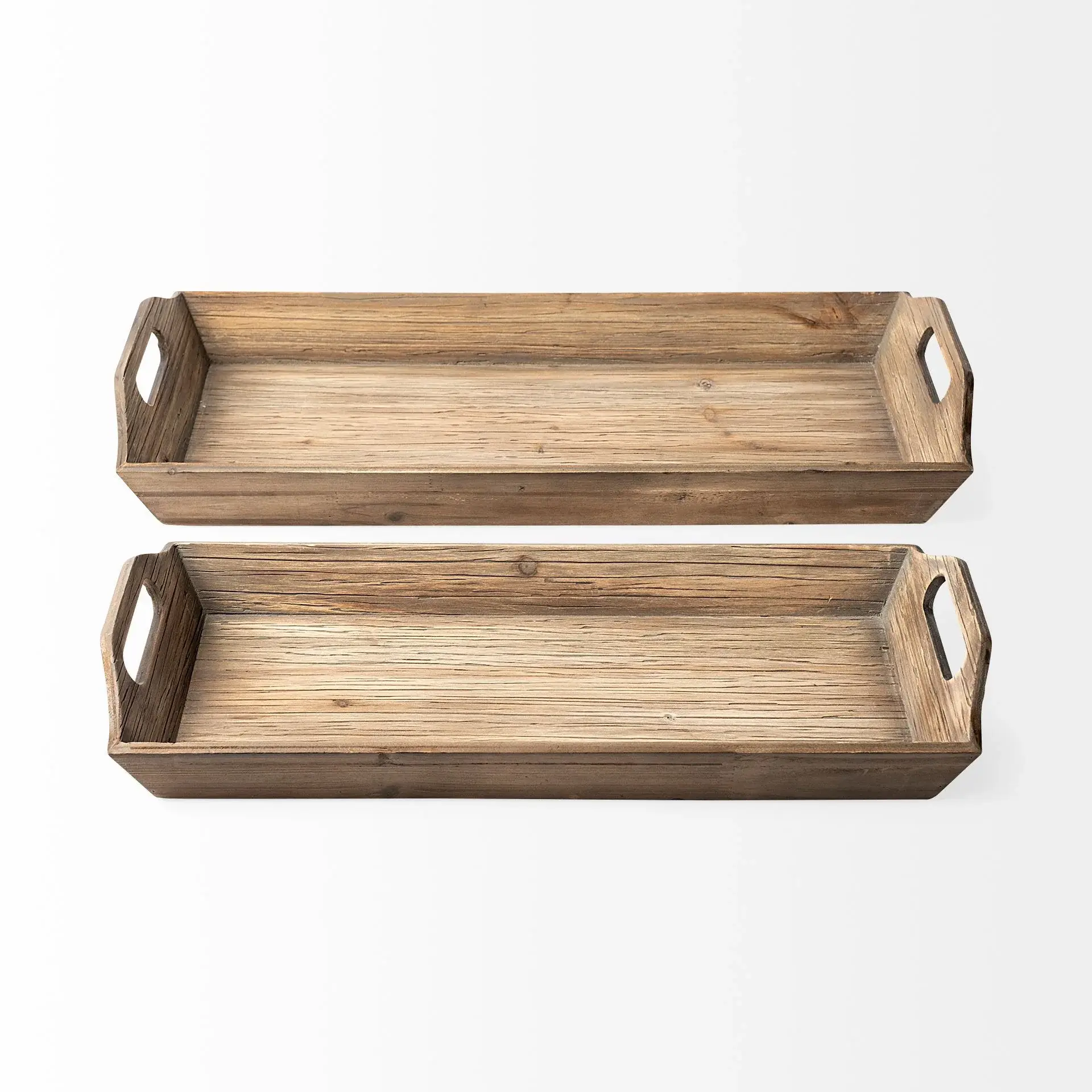 Set Of 2 Natural Brown Wood With Grains And Knots Highlight Trays - Image 3