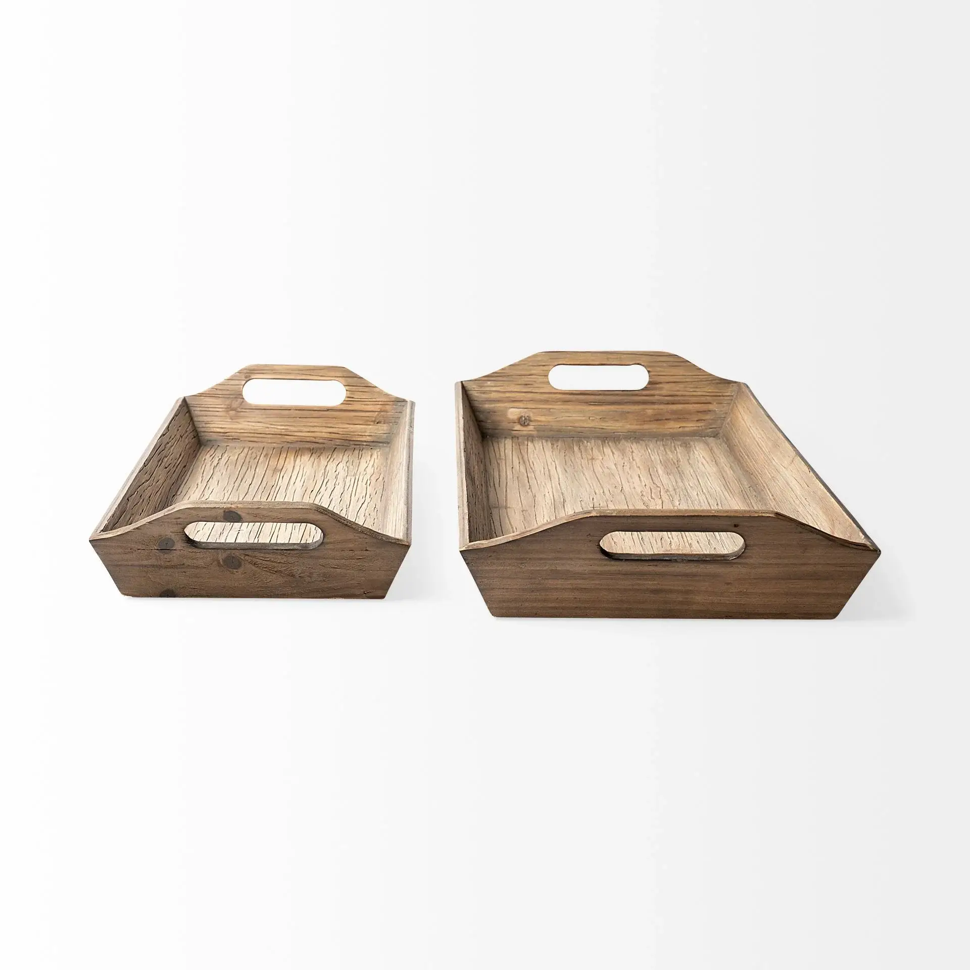 Set Of 2 Natural Brown Wood With Grains And Knots Highlight Trays - Image 4