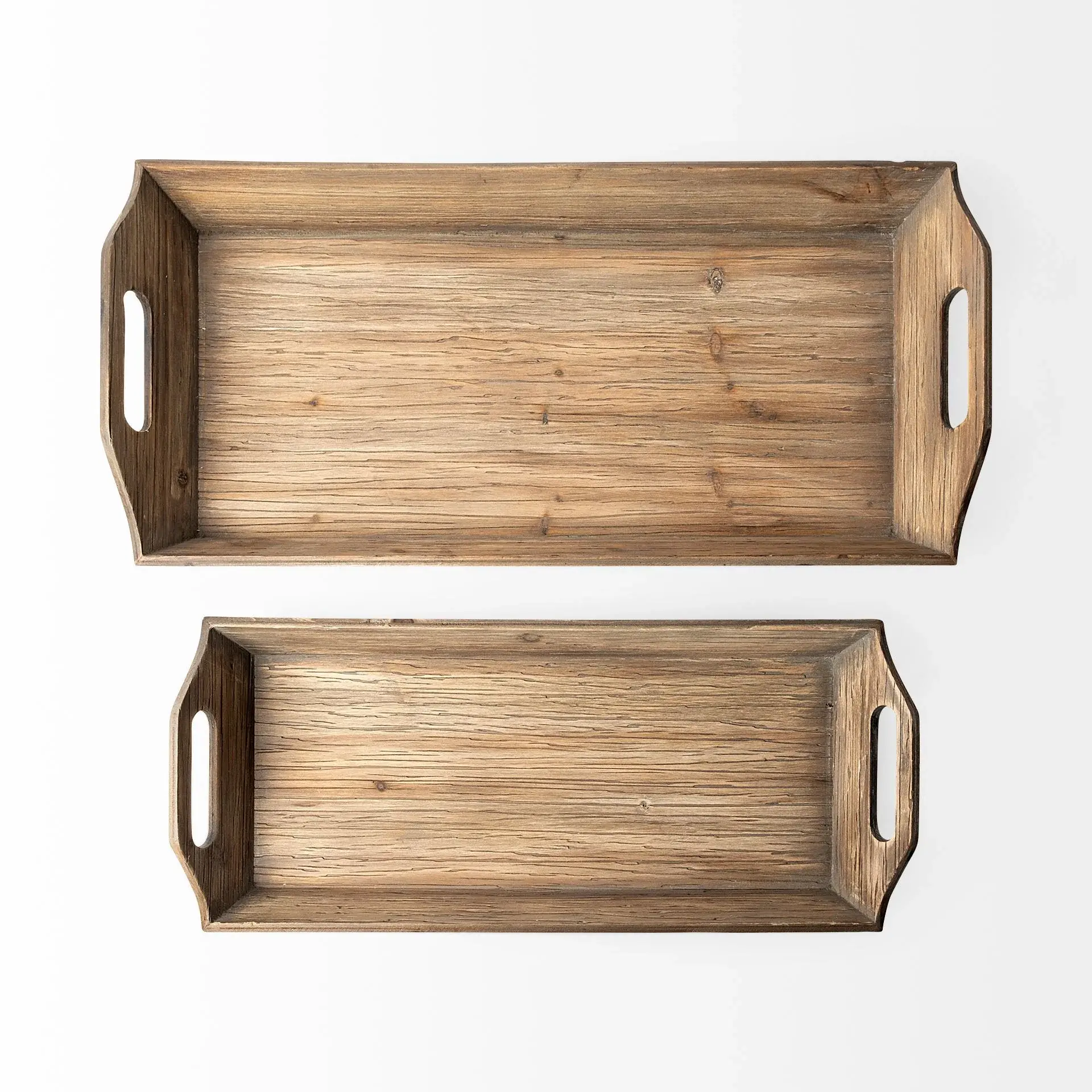 Set Of 2 Natural Brown Wood With Grains And Knots Highlight Trays - Image 5