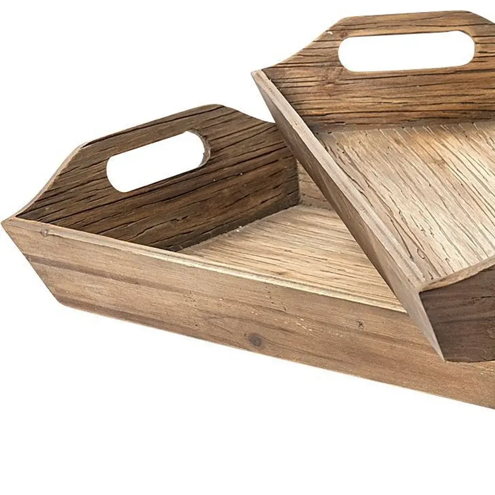 Set Of 2 Natural Brown Wood With Grains And Knots Highlight Trays - Image 7