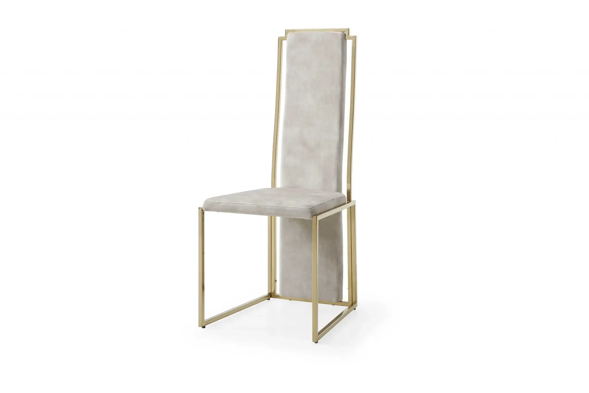 Set Of 2 Ultra Modern Beige Suede And Gold Dining Chairs - Image 3