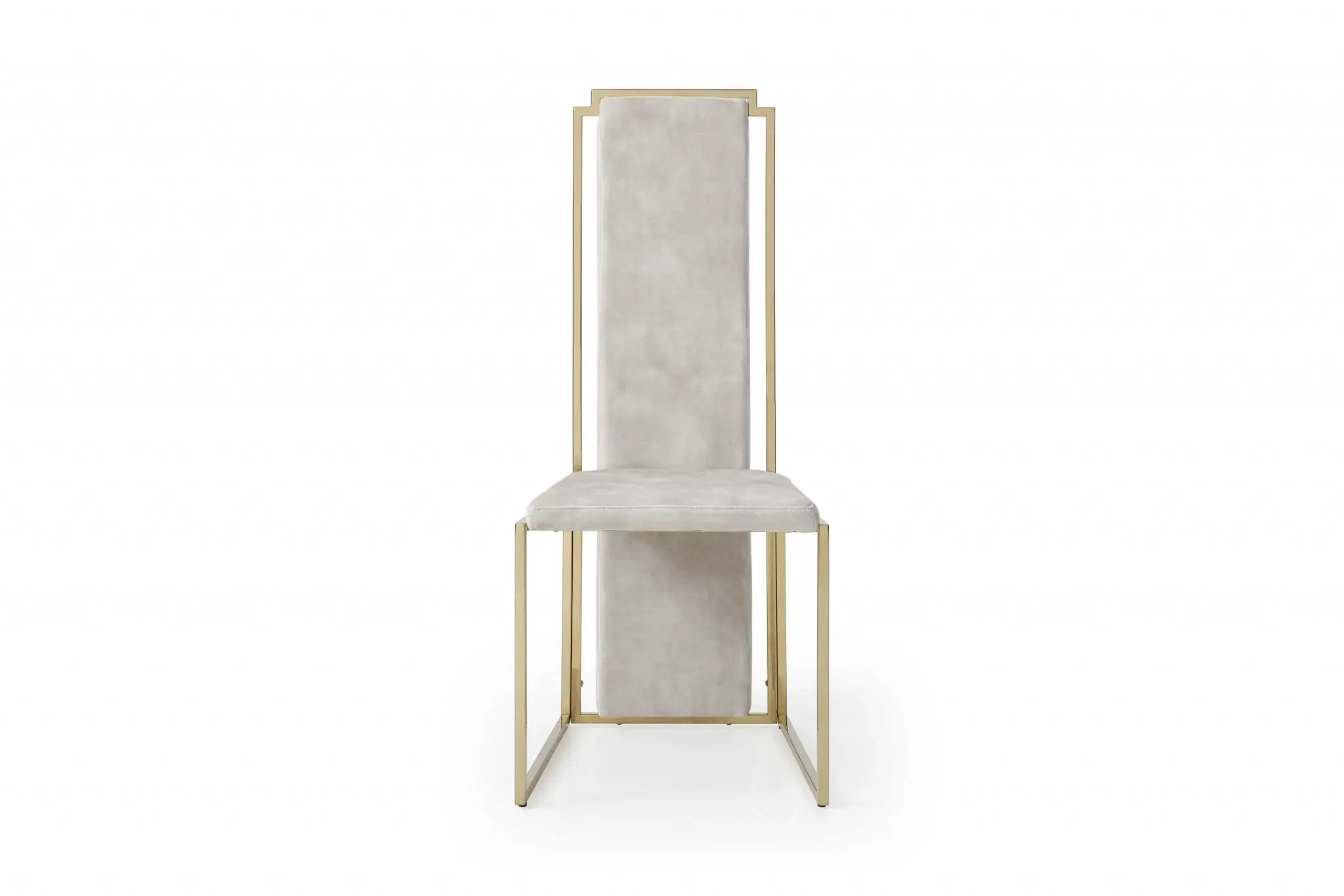 Set Of 2 Ultra Modern Beige Suede And Gold Dining Chairs - Image 4