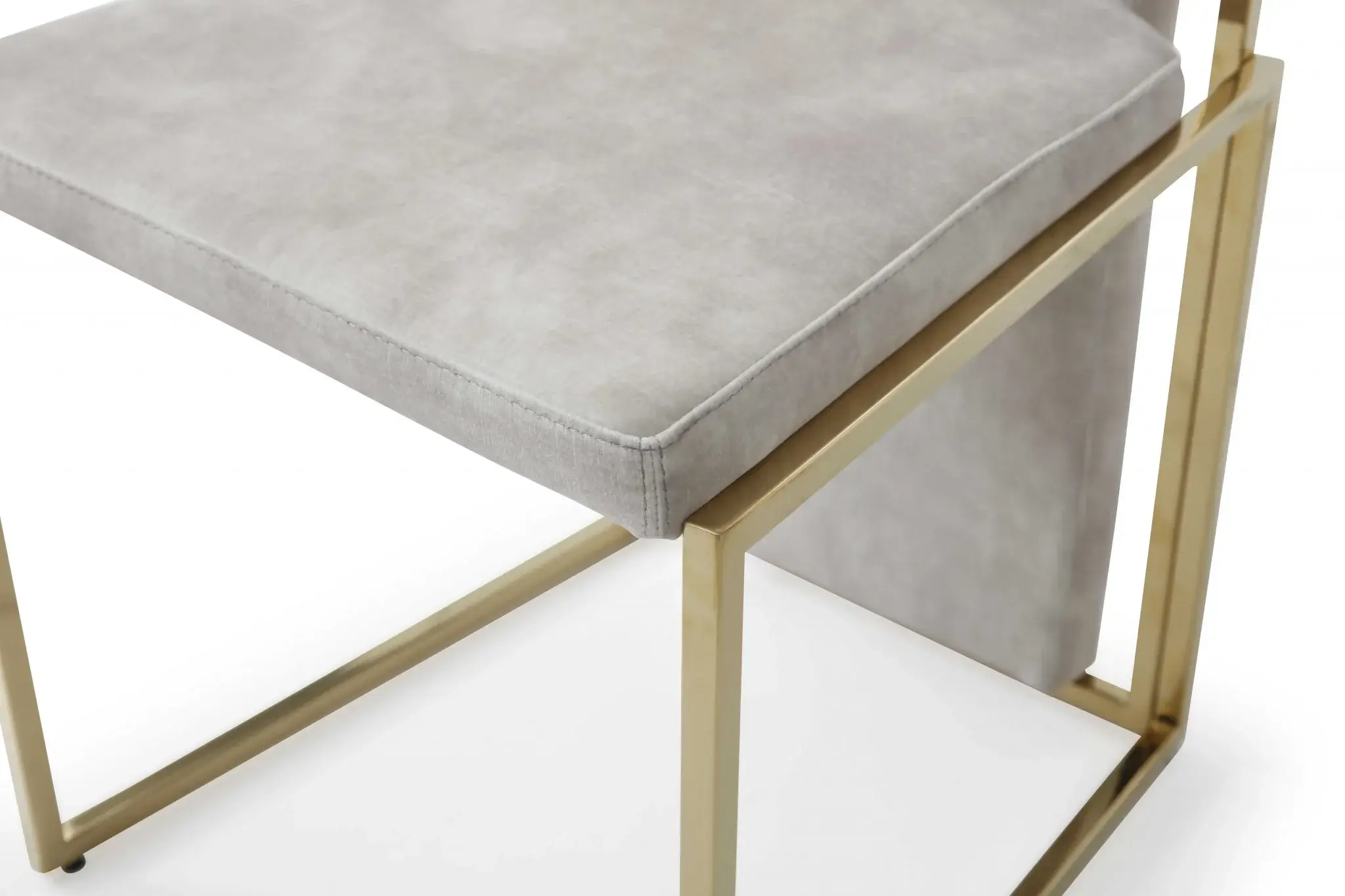 Set Of 2 Ultra Modern Beige Suede And Gold Dining Chairs - Image 5