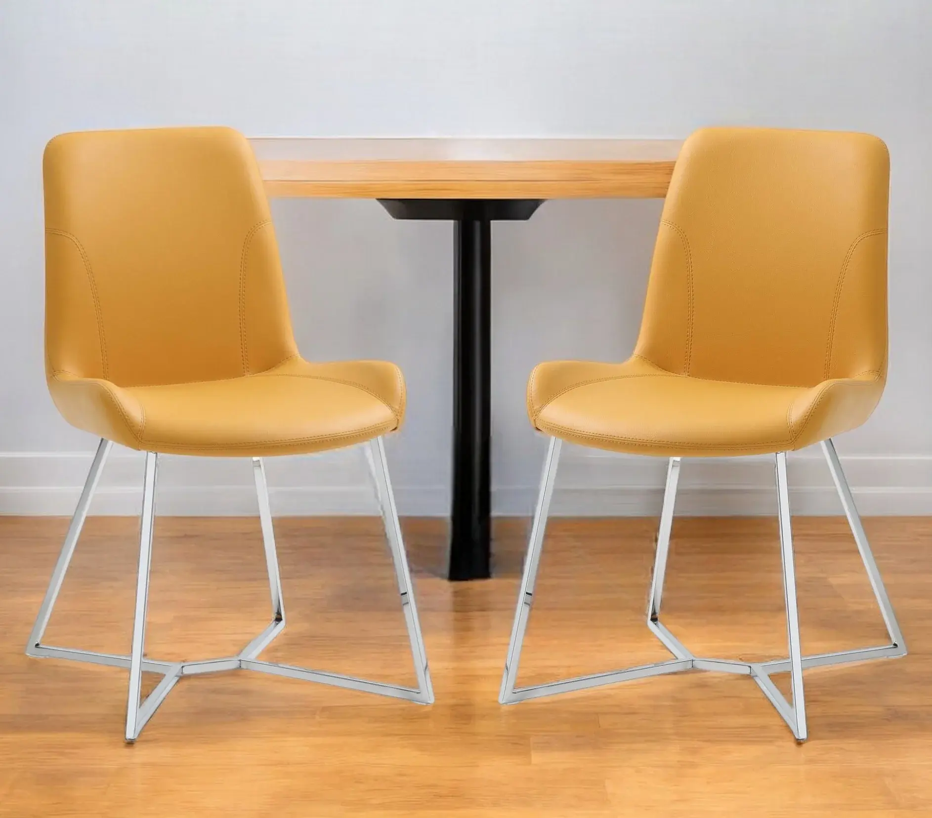 Set Of 2 Yellow Faux Leather Dining Chairs - Image 2