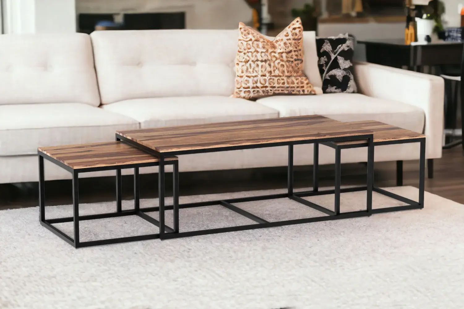 Set Of 3 Natural Wood Nesting Coffee And End Tables - Image 2