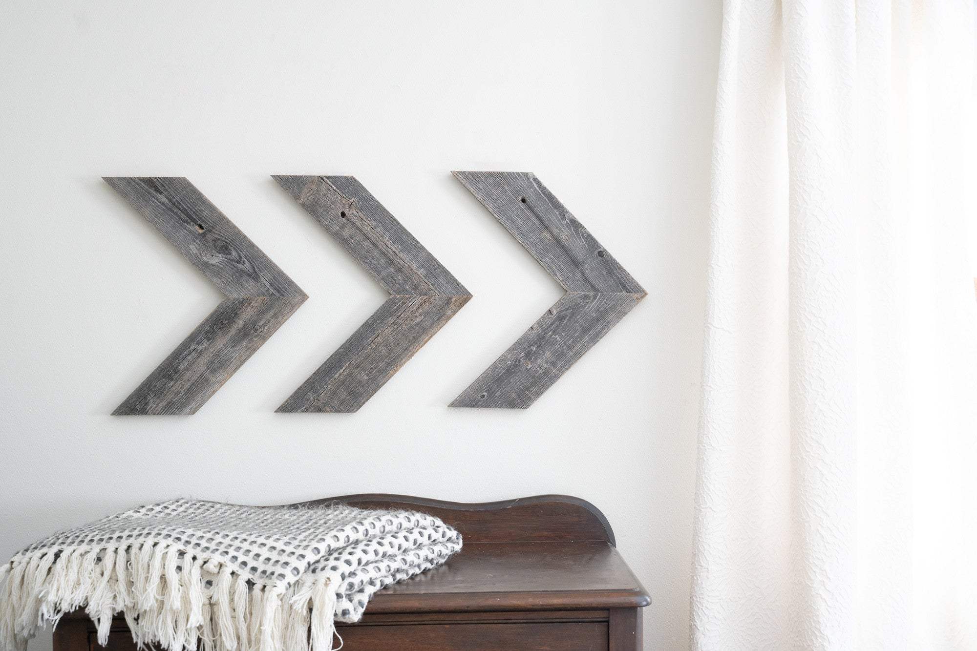 Set Of 3 Rustic Weathered Grey Wood Chevron Arrow - Image 3