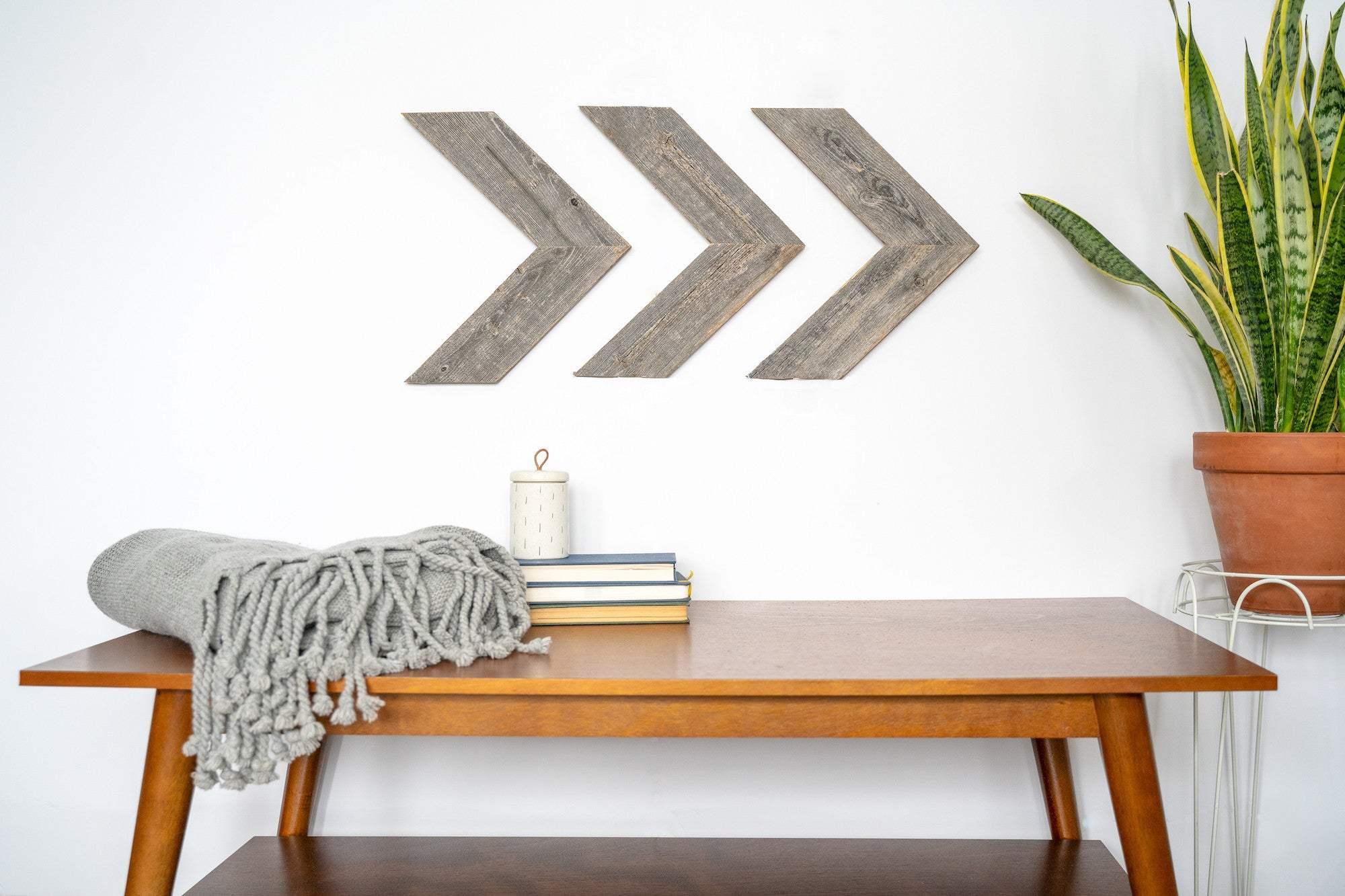 Set Of 3 Rustic Weathered Grey Wood Chevron Arrow - Image 4