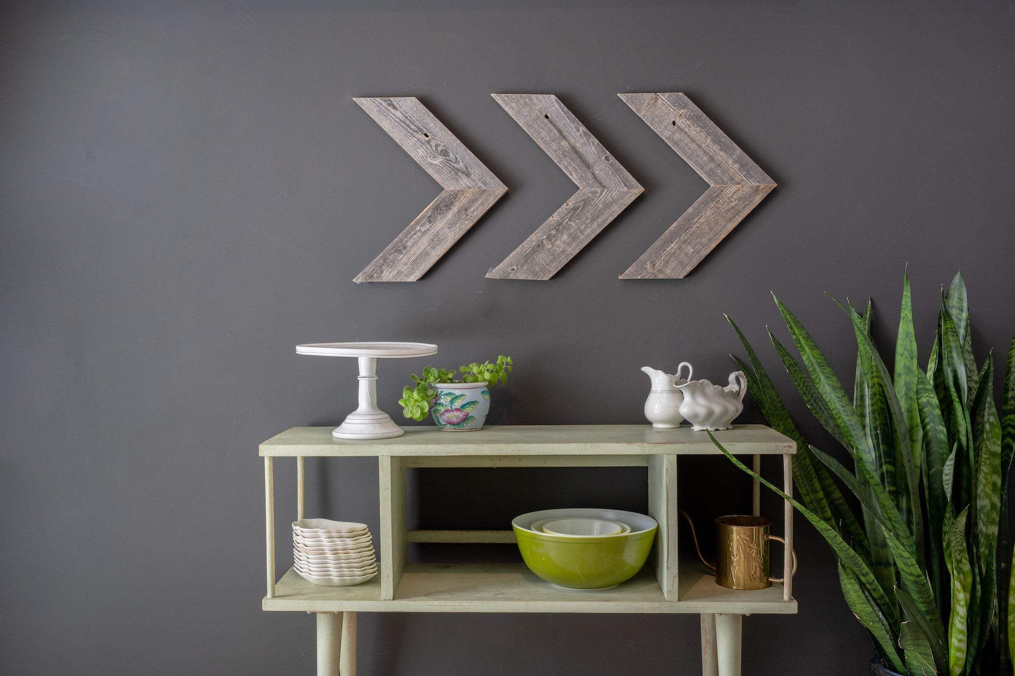 Set Of 3 Rustic Weathered Grey Wood Chevron Arrow - Image 6