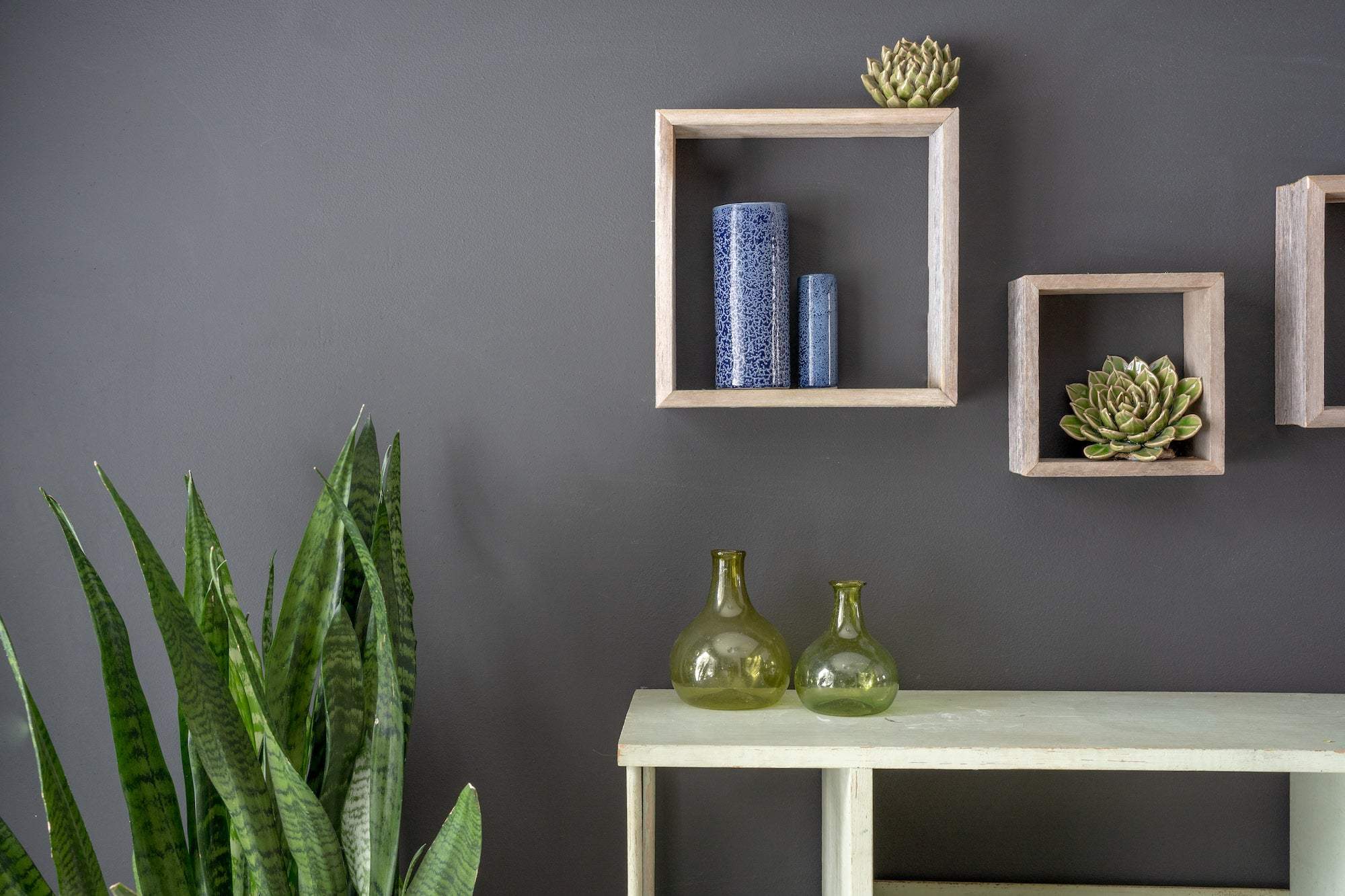 Set Of 3 Square Espresso Reclaimed Wood Open Box Shelve - Image 3