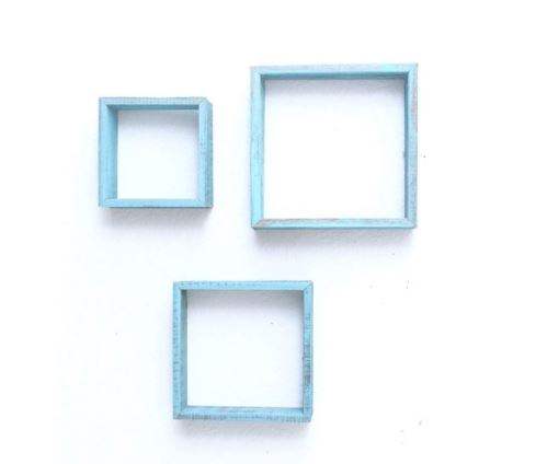 Set Of 3 Square Robins Egg Blue Reclaimed Wood Open Box Shelve - Image 2