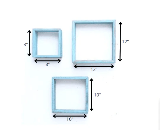 Set Of 3 Square Robins Egg Blue Reclaimed Wood Open Box Shelve - Image 5