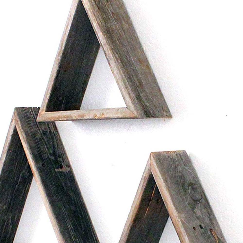 Set Of 3 Triangle Rustic Natural Weathered Grey Wood Open Box Shelve - Image 6