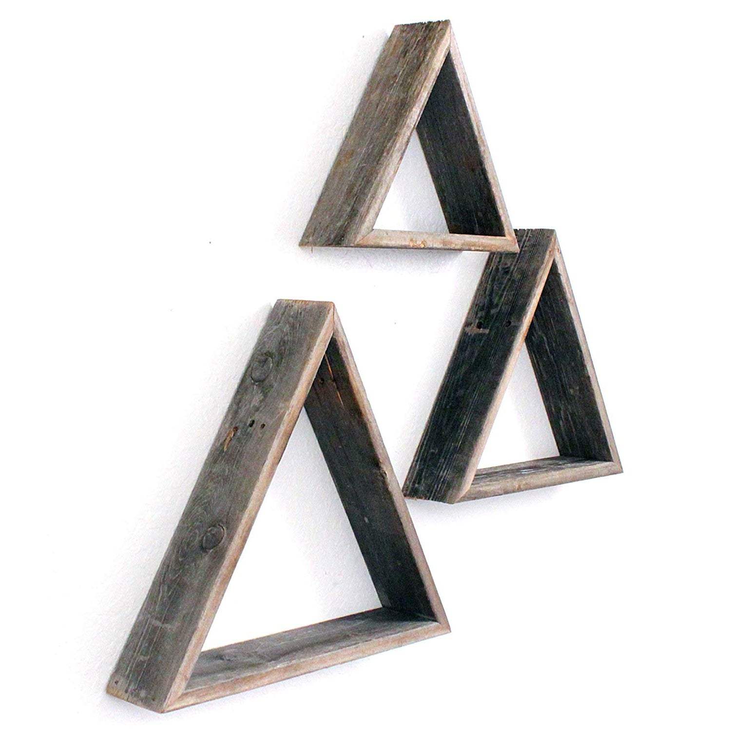 Set Of 3 Triangle Rustic Natural Weathered Grey Wood Open Box Shelve - Image 7