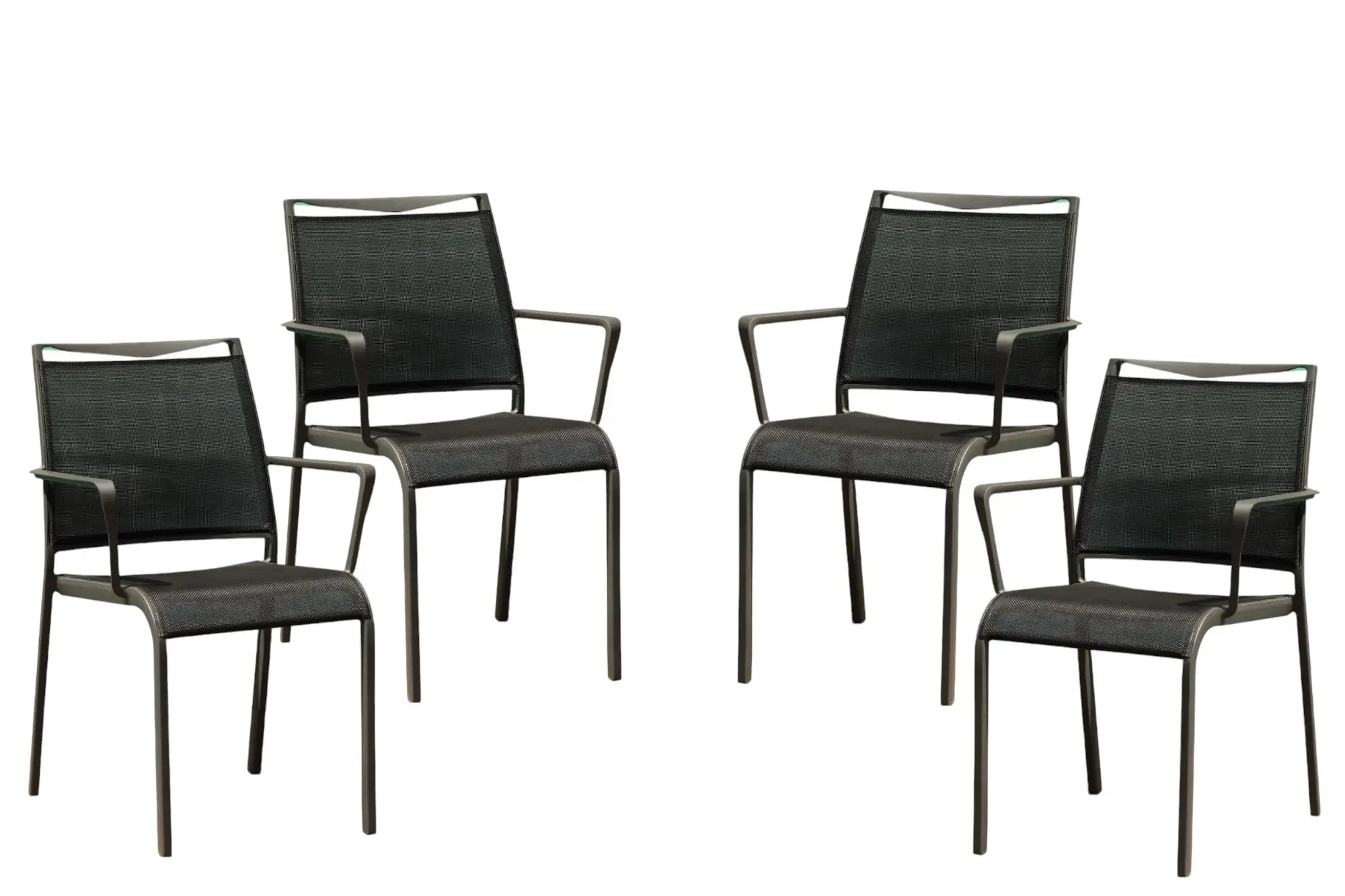 Set Of 4 Gray Stackable Aluminum Sling Arm Chairs - Image 3