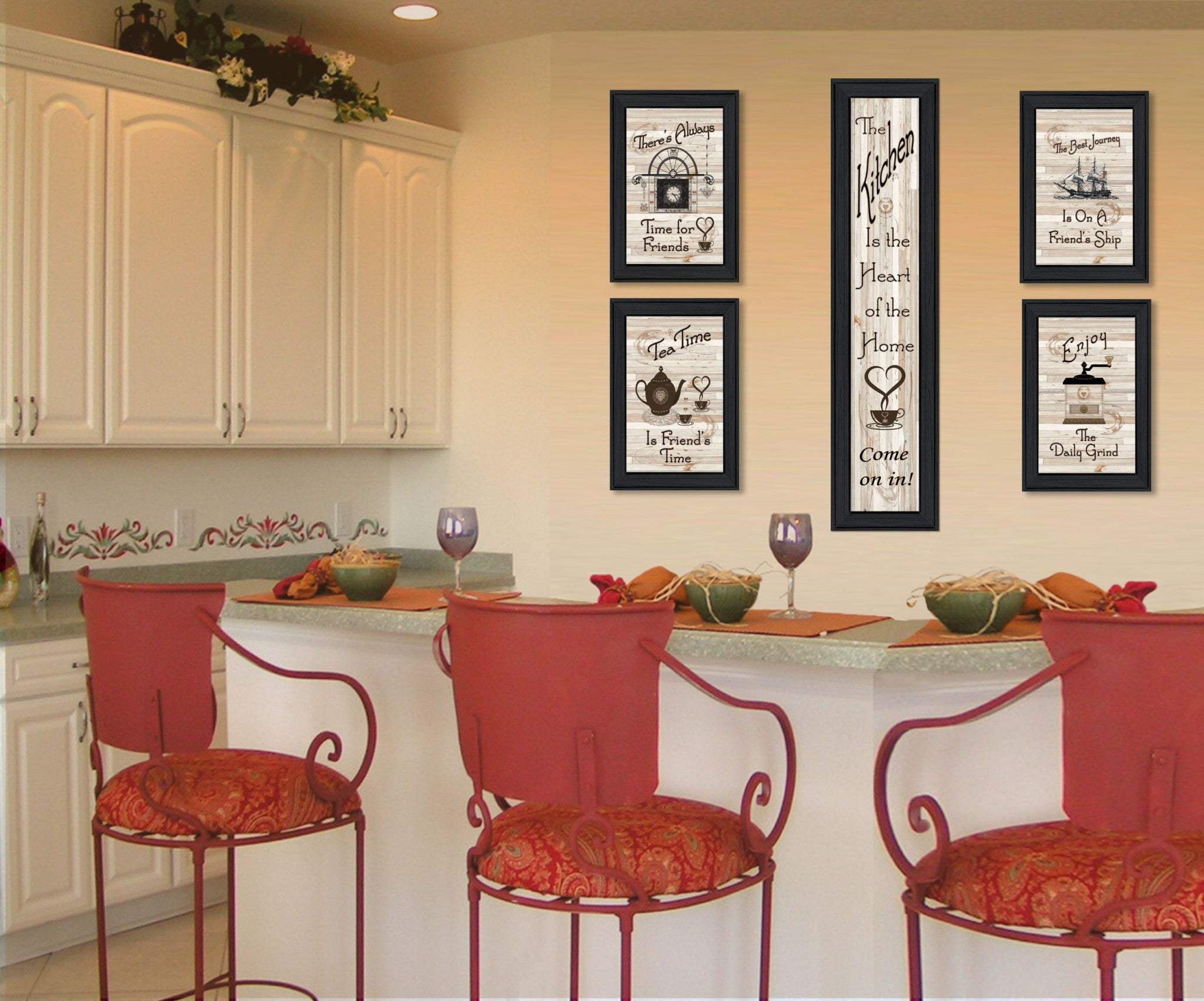 Set Of Five Kitchen Friendship 2 Black Framed Print Kitchen Wall Art - Image 4