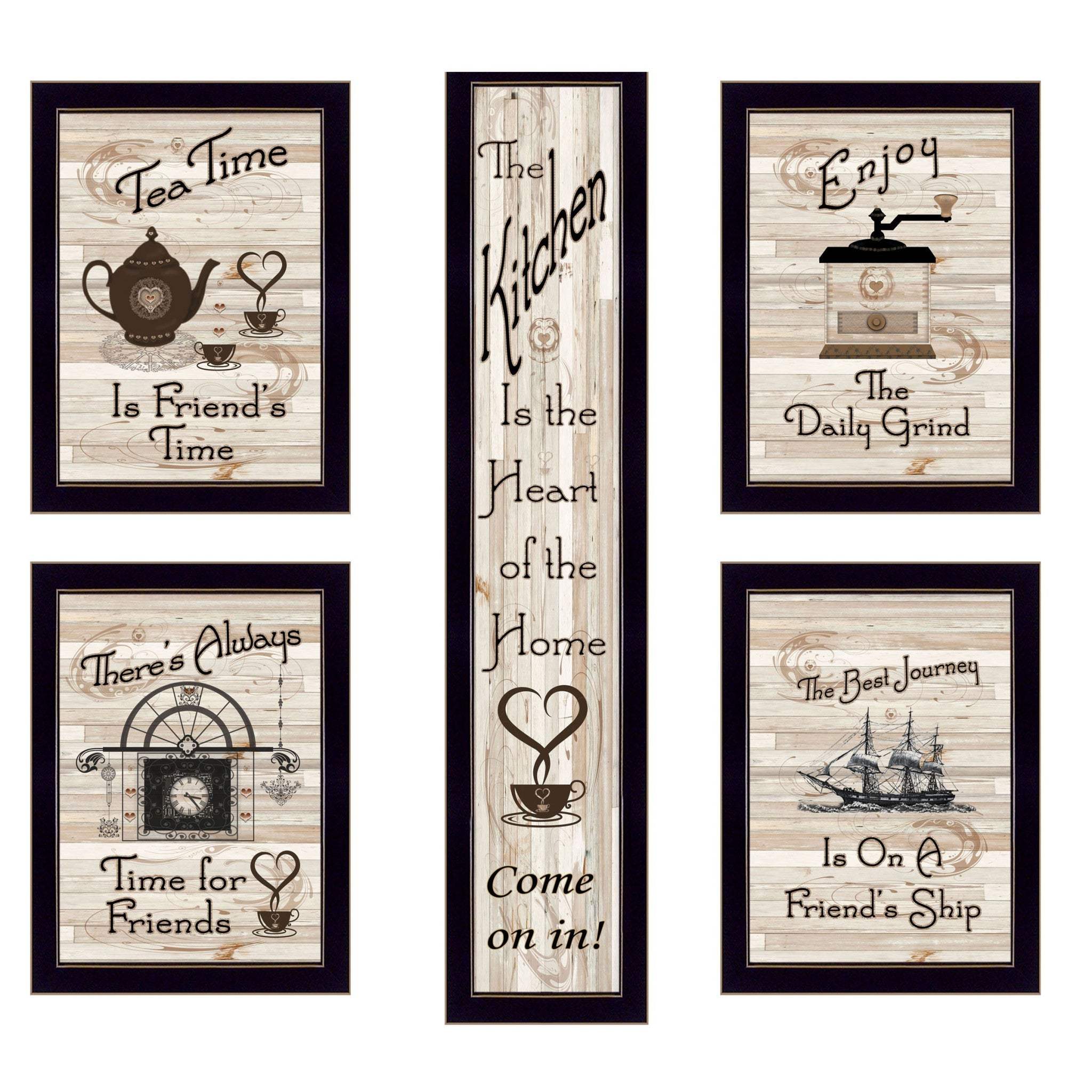 Set Of Five Kitchen Friendship 3 Black Framed Print Kitchen Wall Art - Image 2